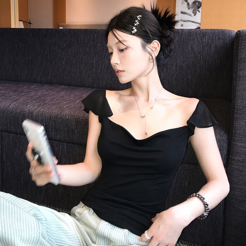 경관 그림 사람들 면 260 그램 순수한 욕망 바람 흔들다 칼라 망사 작은 날다 소매 반팔 티셔츠 여름 몸매 가꾸기 다용도 맨위 이미지 5