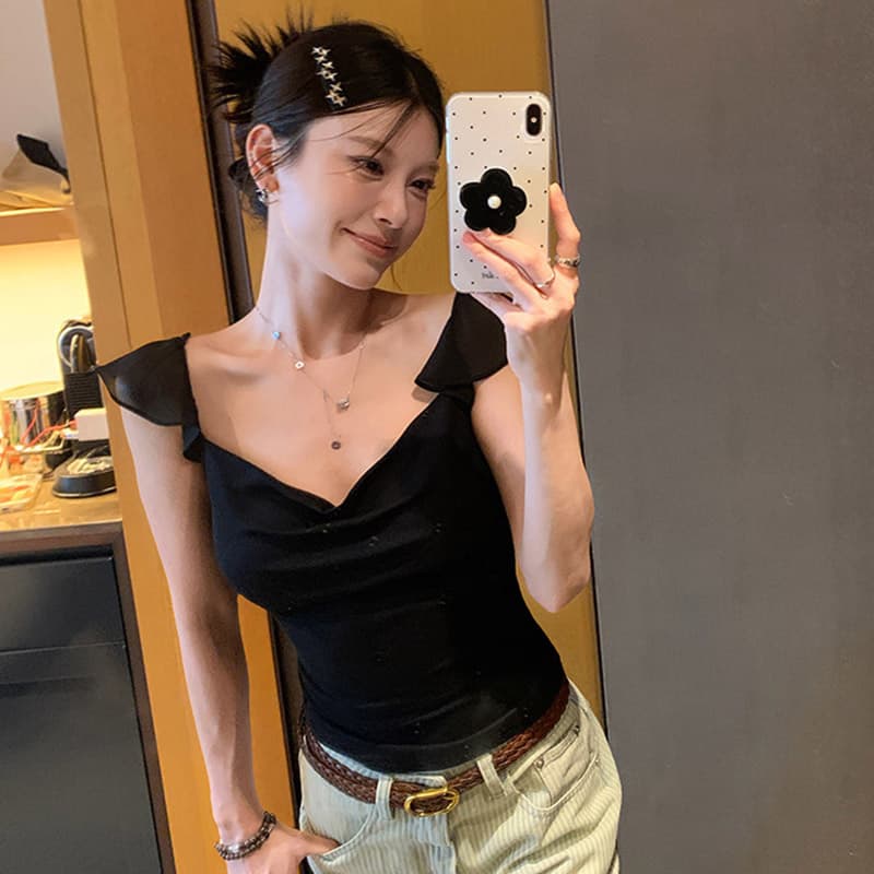 경관 그림 사람들 면 260 그램 순수한 욕망 바람 흔들다 칼라 망사 작은 날다 소매 반팔 티셔츠 여름 몸매 가꾸기 다용도 맨위 이미지 4