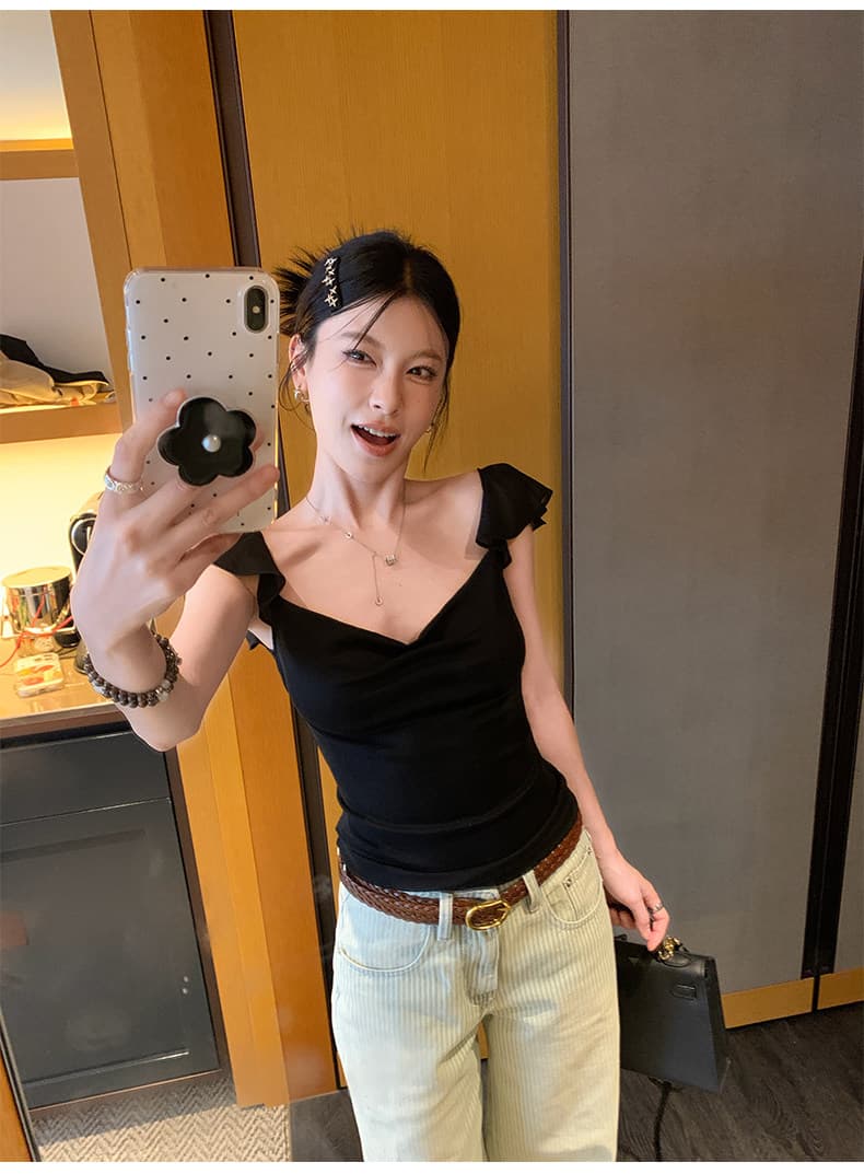 경관 그림 사람들 면 260 그램 순수한 욕망 바람 흔들다 칼라 망사 작은 날다 소매 반팔 티셔츠 여름 몸매 가꾸기 다용도 맨위 상세 이미지 3
