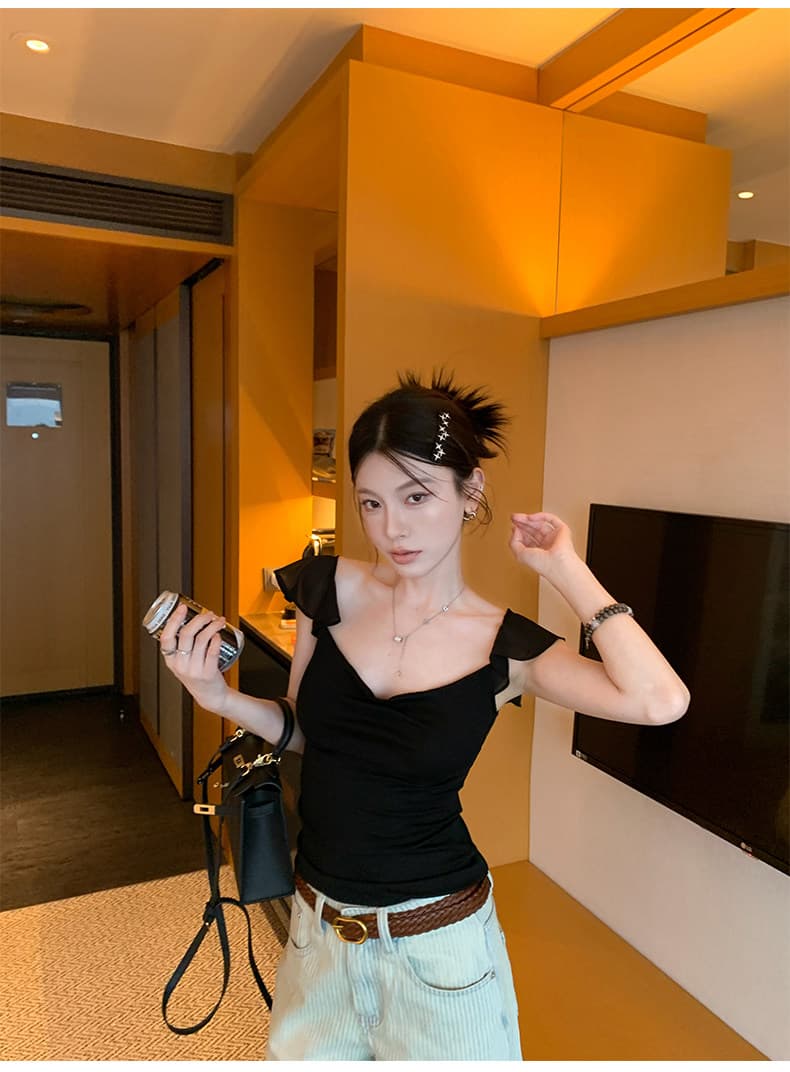경관 그림 사람들 면 260 그램 순수한 욕망 바람 흔들다 칼라 망사 작은 날다 소매 반팔 티셔츠 여름 몸매 가꾸기 다용도 맨위 상세 이미지 6