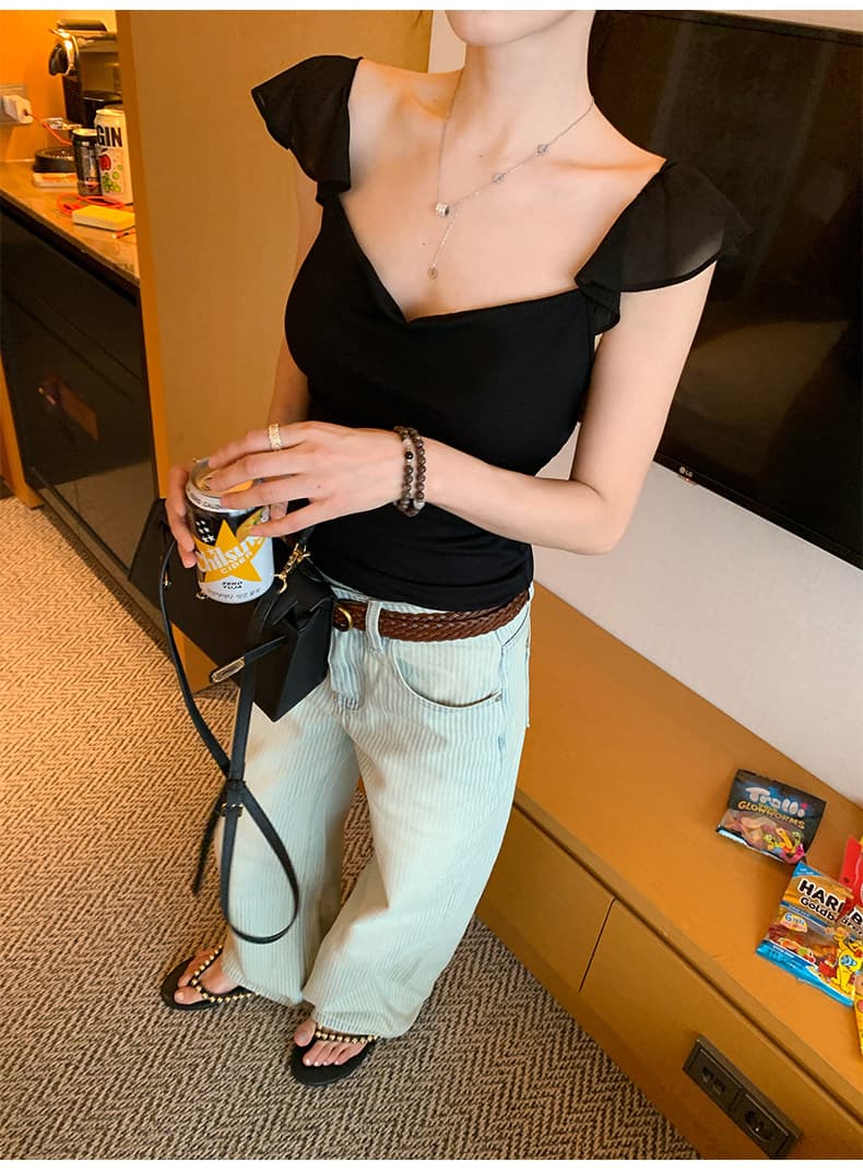 경관 그림 사람들 면 260 그램 순수한 욕망 바람 흔들다 칼라 망사 작은 날다 소매 반팔 티셔츠 여름 몸매 가꾸기 다용도 맨위 상세 이미지 7