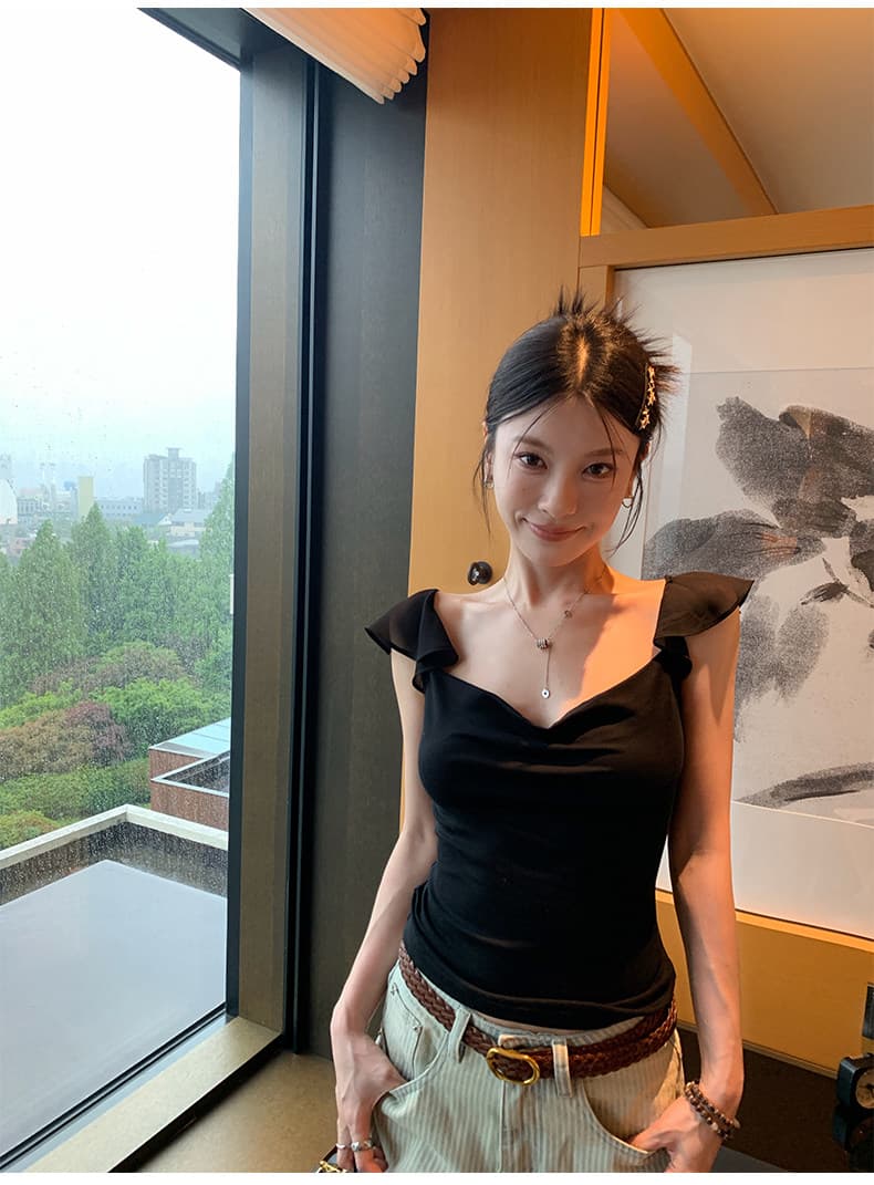 경관 그림 사람들 면 260 그램 순수한 욕망 바람 흔들다 칼라 망사 작은 날다 소매 반팔 티셔츠 여름 몸매 가꾸기 다용도 맨위 상세 이미지 10