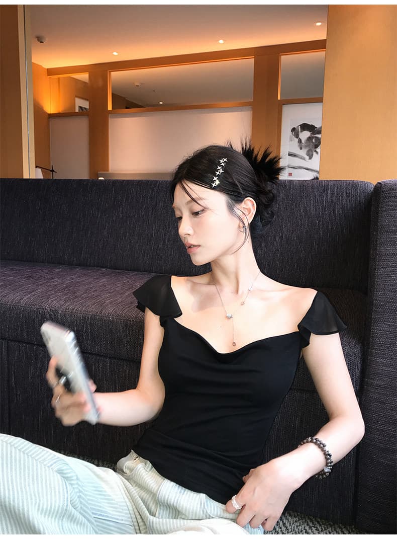 경관 그림 사람들 면 260 그램 순수한 욕망 바람 흔들다 칼라 망사 작은 날다 소매 반팔 티셔츠 여름 몸매 가꾸기 다용도 맨위 상세 이미지 13