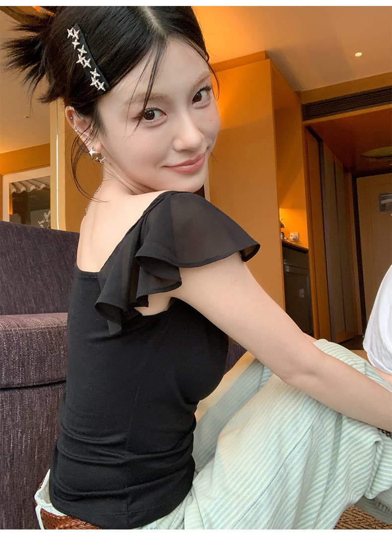 경관 그림 사람들 면 260 그램 순수한 욕망 바람 흔들다 칼라 망사 작은 날다 소매 반팔 티셔츠 여름 몸매 가꾸기 다용도 맨위 상세 이미지 16