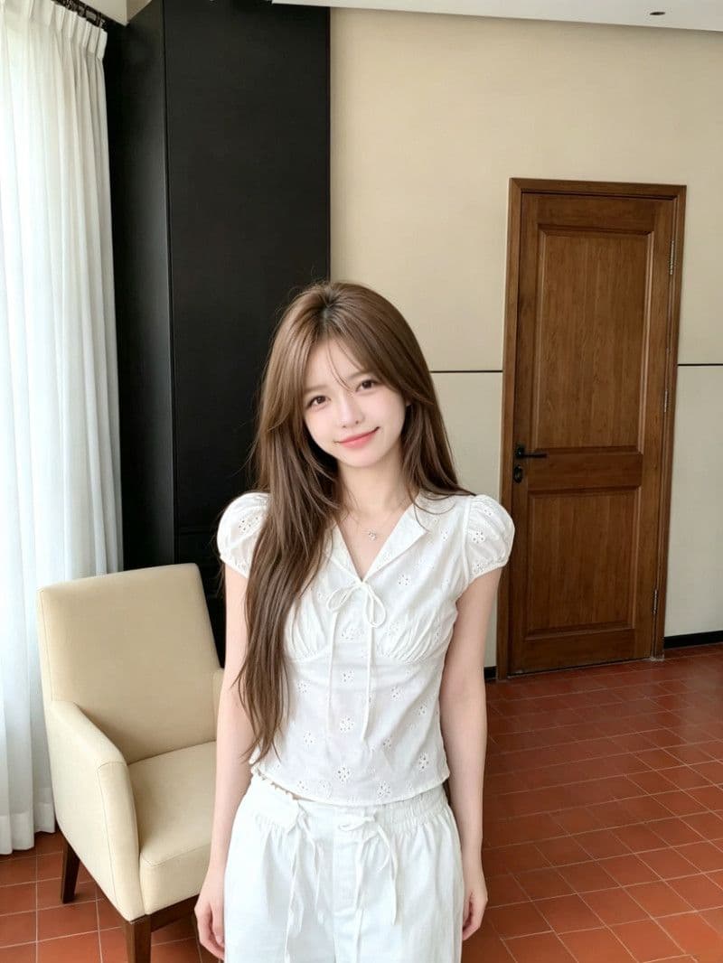 원본 컬러 짜임 그리드 있음 네리 허리 수축 여성 셔츠 여름 보라색 체크무늬 레이스업 V넥 반팔 맨위 상세 이미지 3