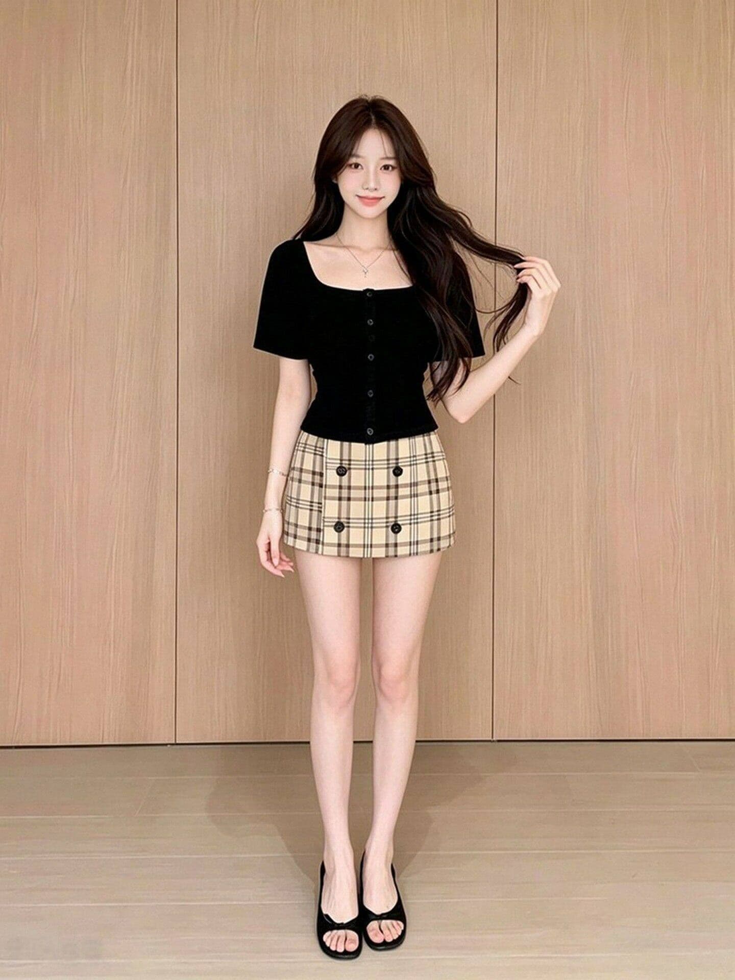 와 사고 방식 순수한 욕망 오프숄더 반팔 티셔츠 여성 여름 디자인 센스 프릴 단추 몸매 가꾸기 한 첨부 된 의류 상세 이미지 10