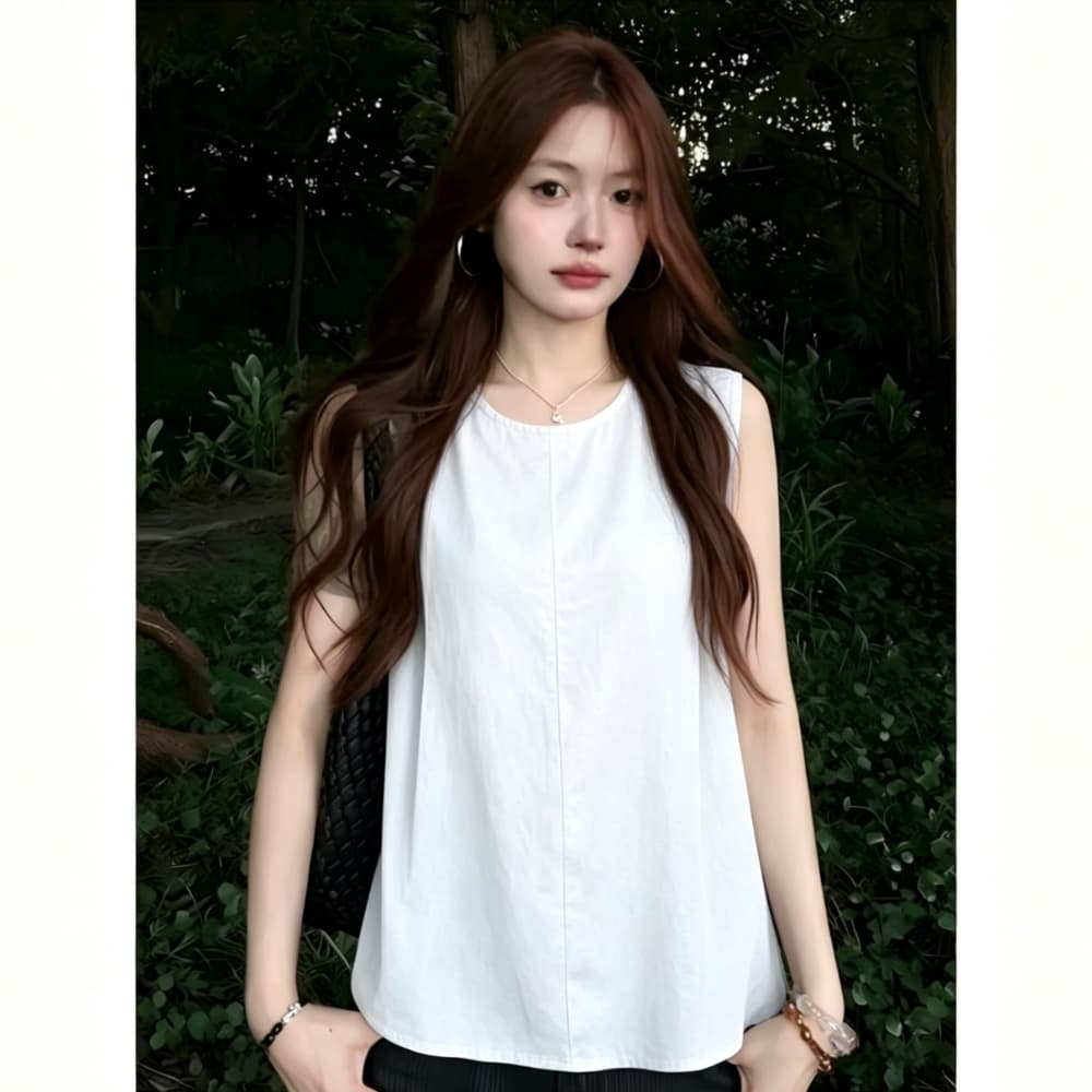 프랑스식 나비 넥타이 민소매 여성 셔츠 여름 2026 새로운 품격 슬림해 보이는 루즈핏 연령 감소 작은 셔츠 맨위 상세 이미지 3
