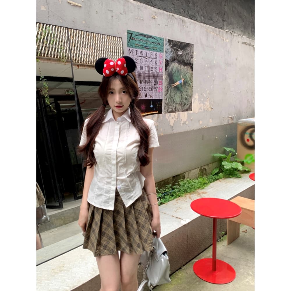학원 스타일 연령 감소 레이스 레이스 디자인 반팔 화이트 여성 셔츠 여름 새로운 한 부서 달콤함 몸매 가꾸기 맨위 이미지 2