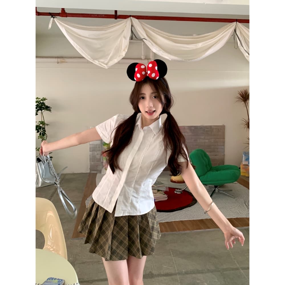 학원 스타일 연령 감소 레이스 레이스 디자인 반팔 화이트 여성 셔츠 여름 새로운 한 부서 달콤함 몸매 가꾸기 맨위 상세 이미지 13