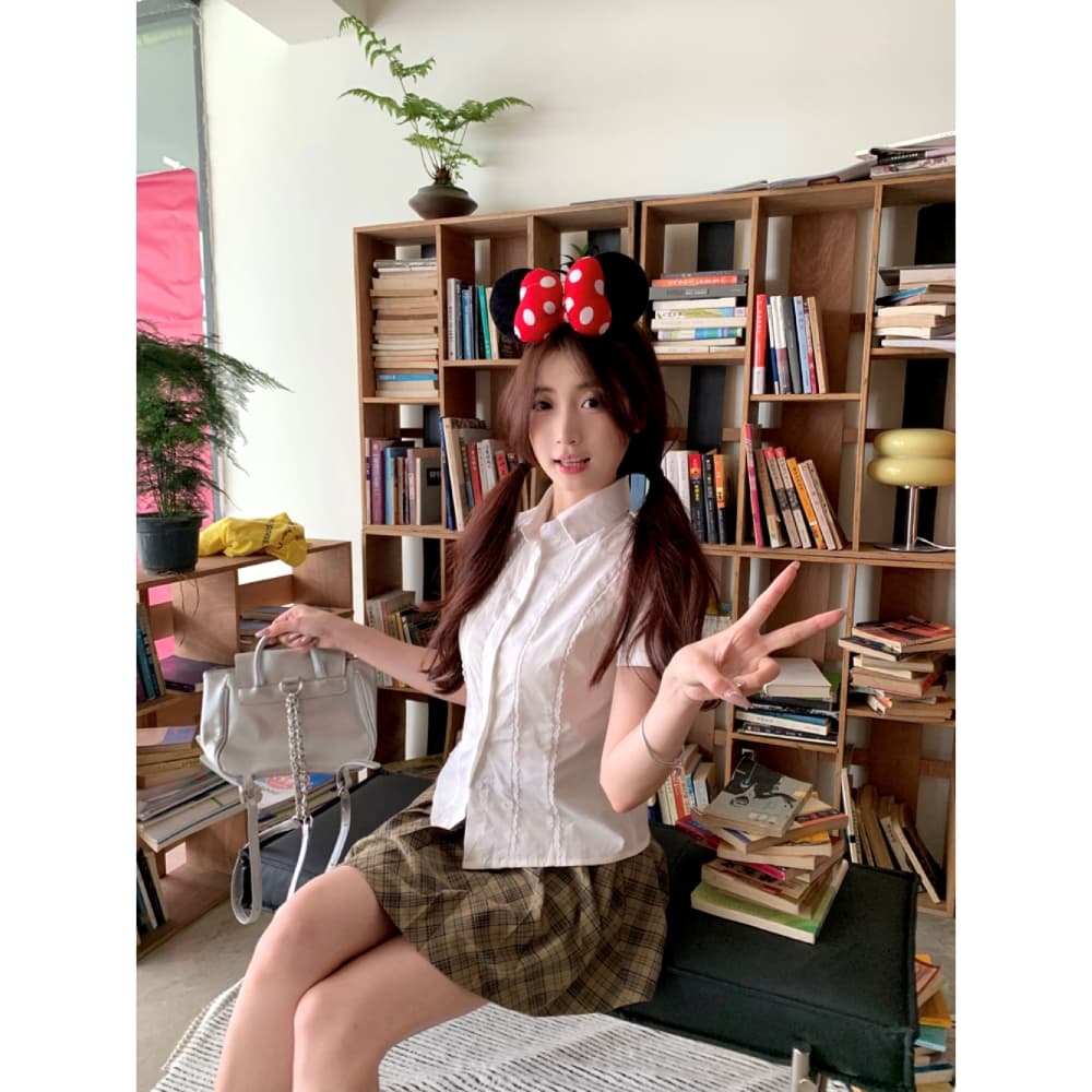 학원 스타일 연령 감소 레이스 레이스 디자인 반팔 화이트 여성 셔츠 여름 새로운 한 부서 달콤함 몸매 가꾸기 맨위 상세 이미지 17