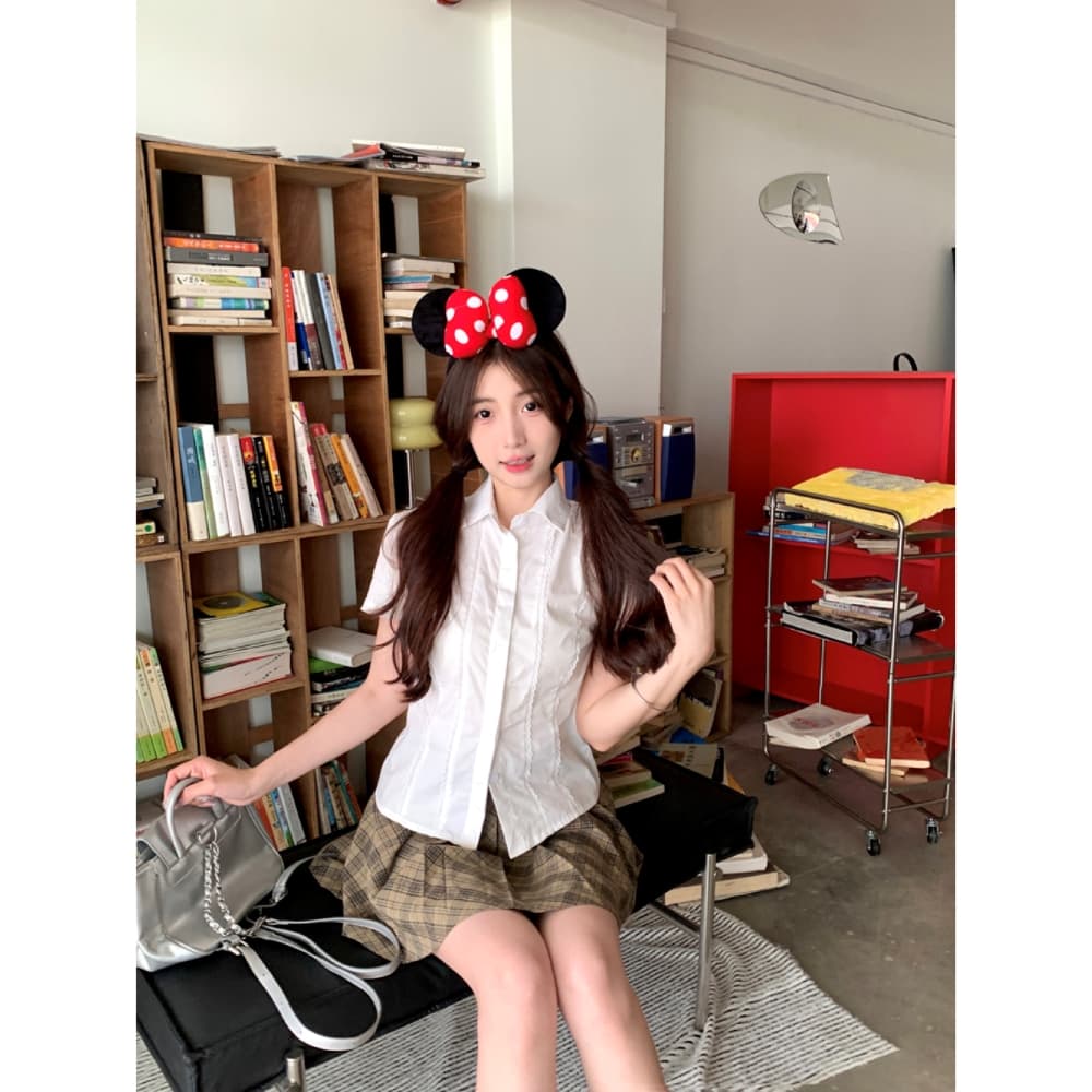 학원 스타일 연령 감소 레이스 레이스 디자인 반팔 화이트 여성 셔츠 여름 새로운 한 부서 달콤함 몸매 가꾸기 맨위 상세 이미지 18
