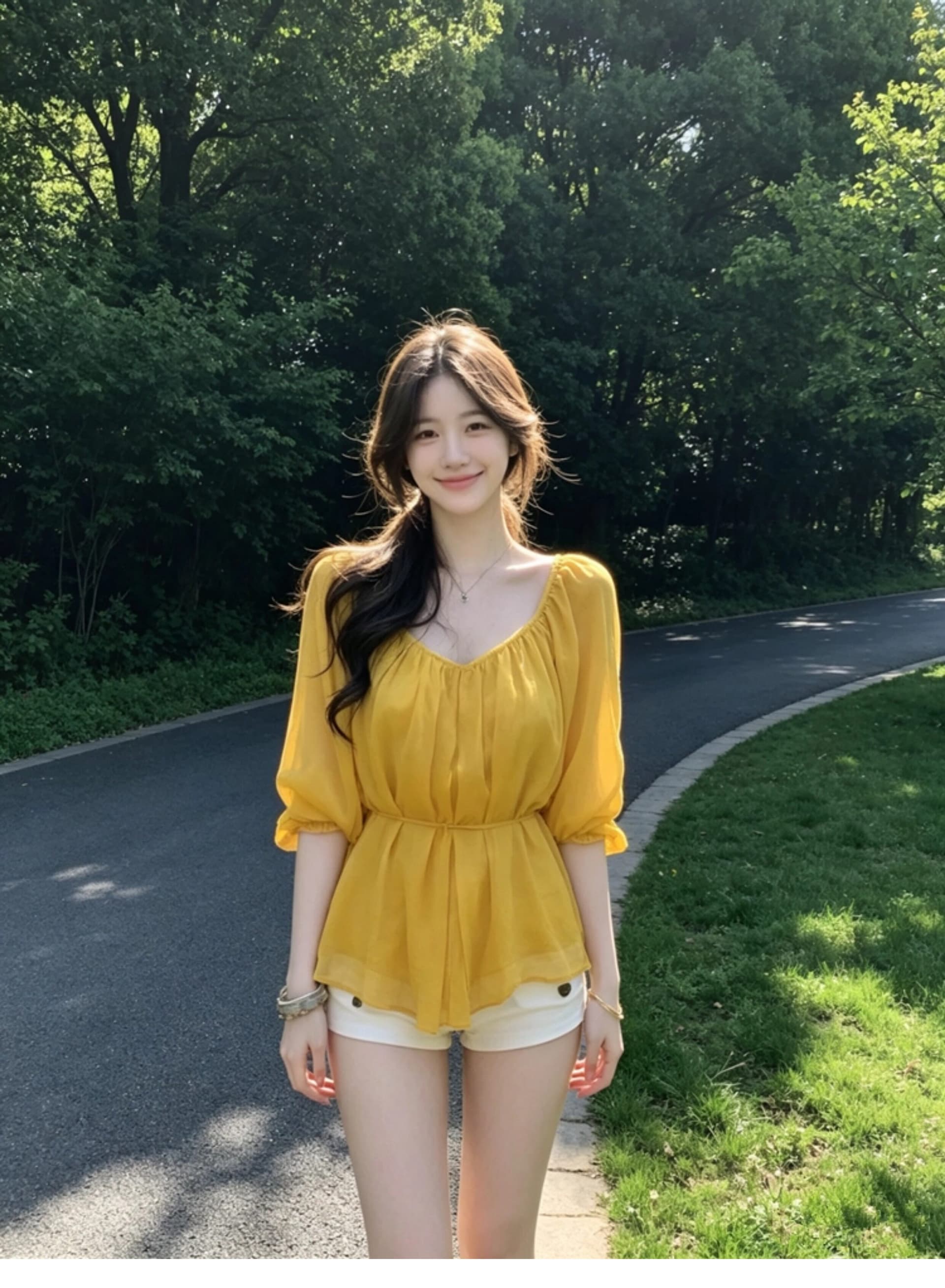 V넥 높음 ~을 통해 주름 레이스업 시폰 셔츠 여성 봄 여름 반소매 맨위 상세 이미지 2