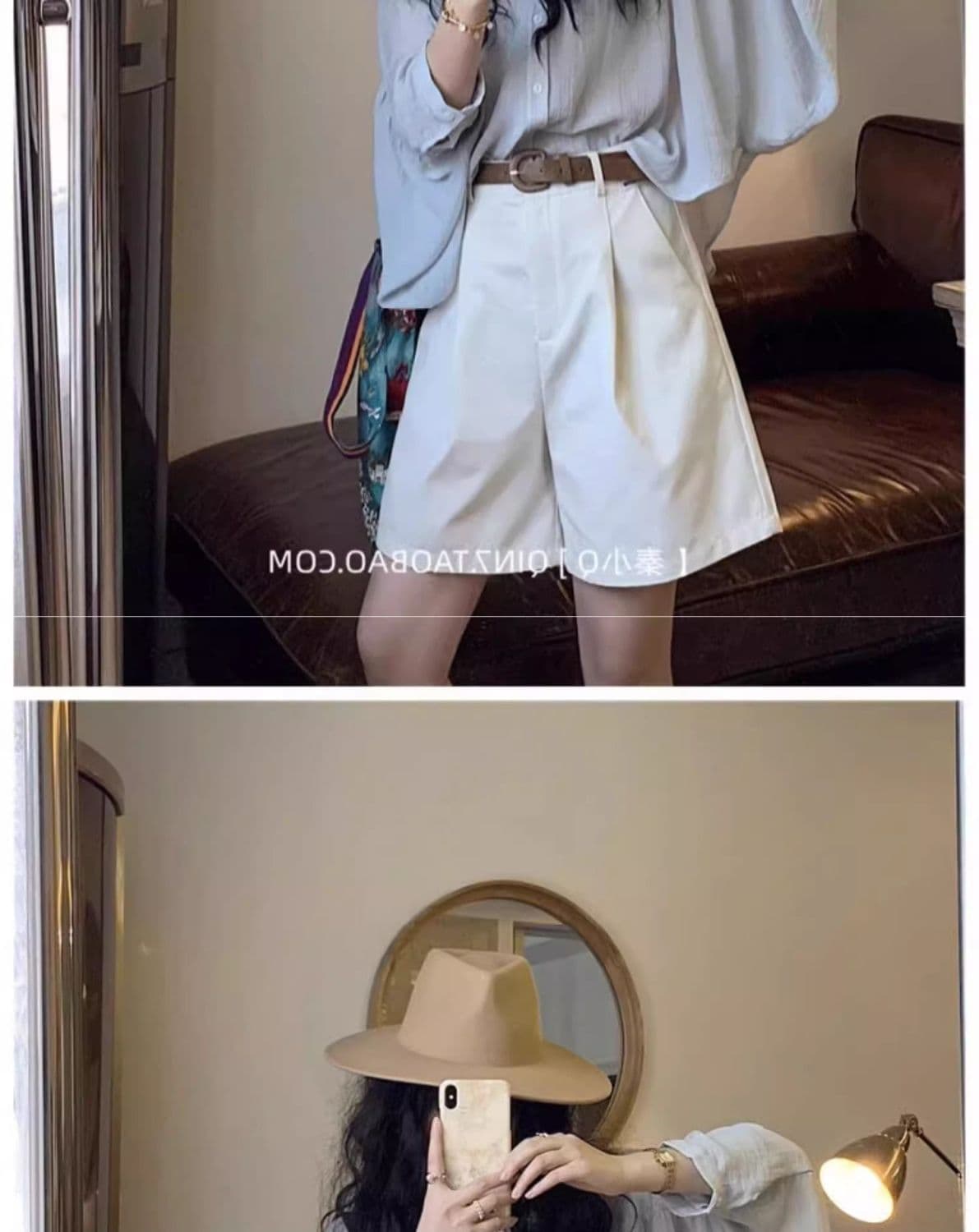 카키 색 워크웨어 반바지 여성 여름 얇은 스타일 루즈핏 한 마디 넓은 다리 바지 하이웨이스트 레트로 5 점 순면 바지 상세 이미지 17