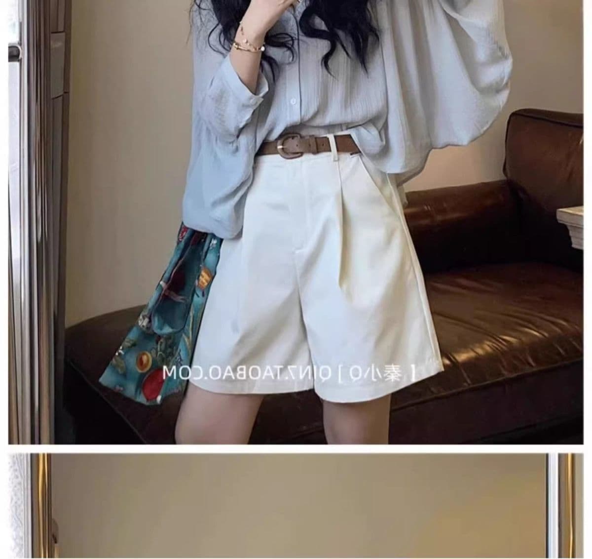 카키 색 워크웨어 반바지 여성 여름 얇은 스타일 루즈핏 한 마디 넓은 다리 바지 하이웨이스트 레트로 5 점 순면 바지 상세 이미지 18