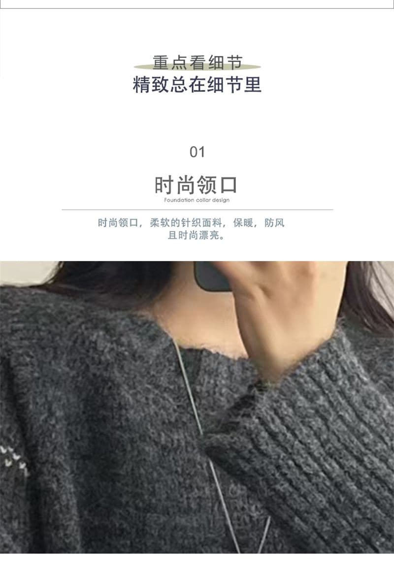 문예 레트로 꽃 자수 라운드 넥 풀오버 스웨터 여자 가을 겨울 새로운 한 부서 루즈핏 느긋한 바람 니트 맨위 상세 이미지 3