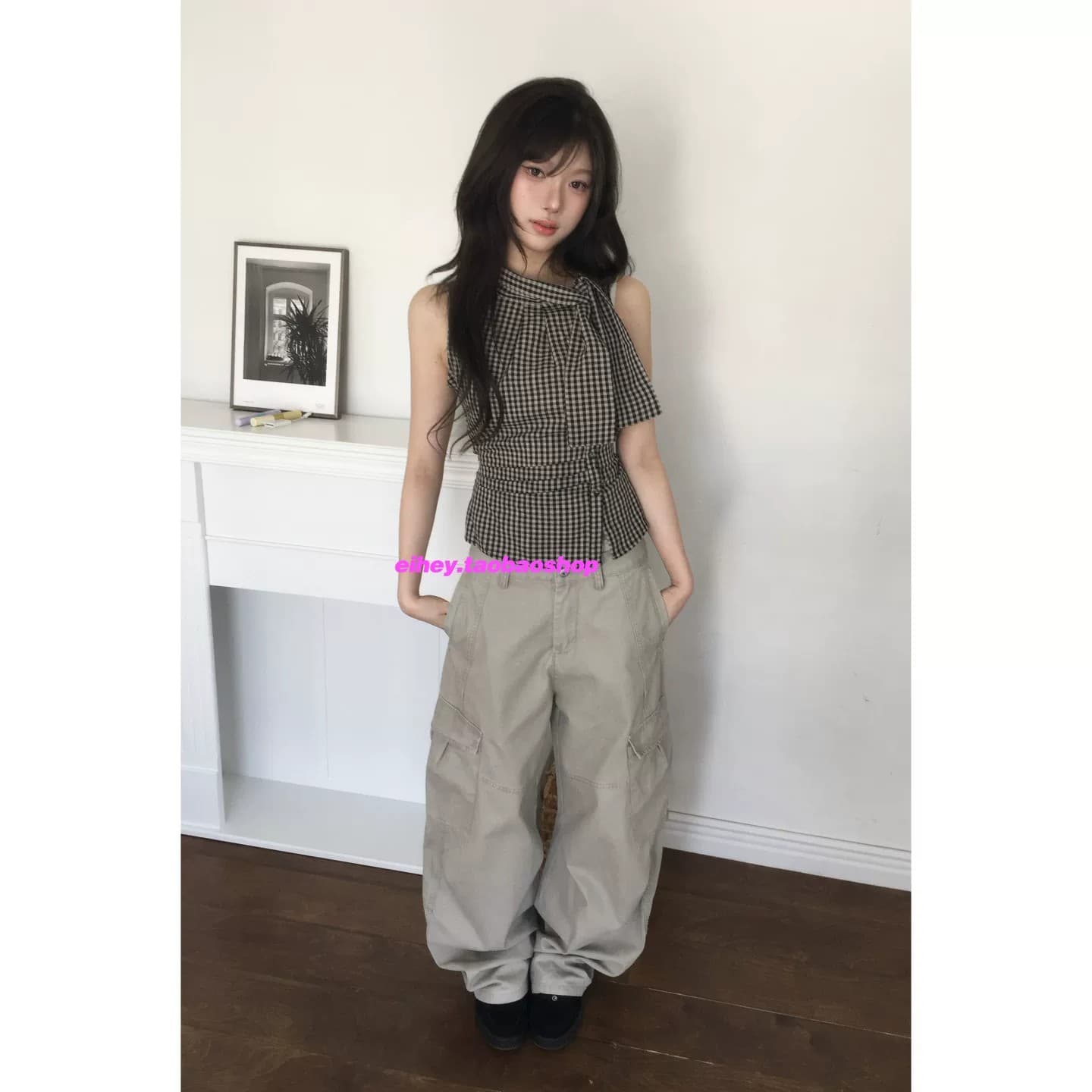 eihey 어 이봐 한 부서 레트로 체크무늬 나비 넥타이 허리 수축 주름 디자인 센스 슬림해 보이는 민소매 조끼 품격 맨위 이미지 4