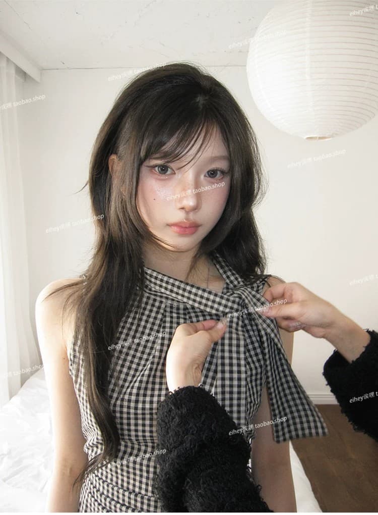 eihey 어 이봐 한 부서 레트로 체크무늬 나비 넥타이 허리 수축 주름 디자인 센스 슬림해 보이는 민소매 조끼 품격 맨위 상세 이미지 2