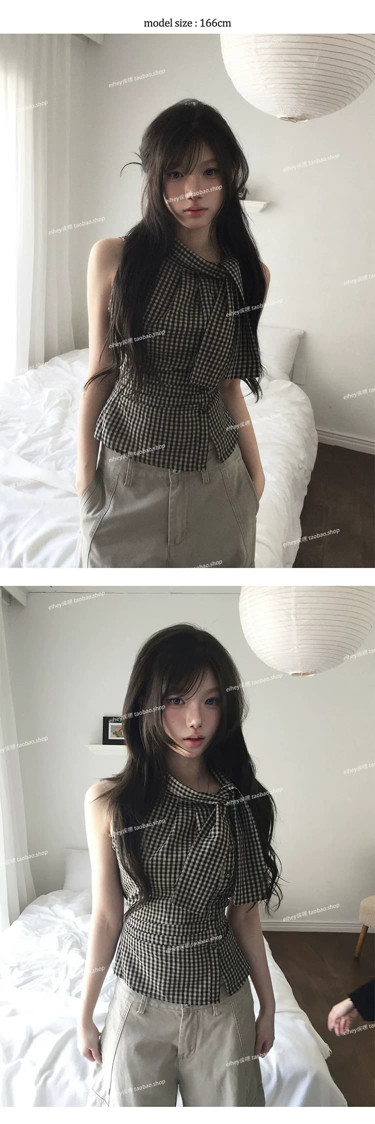 eihey 어 이봐 한 부서 레트로 체크무늬 나비 넥타이 허리 수축 주름 디자인 센스 슬림해 보이는 민소매 조끼 품격 맨위 상세 이미지 3