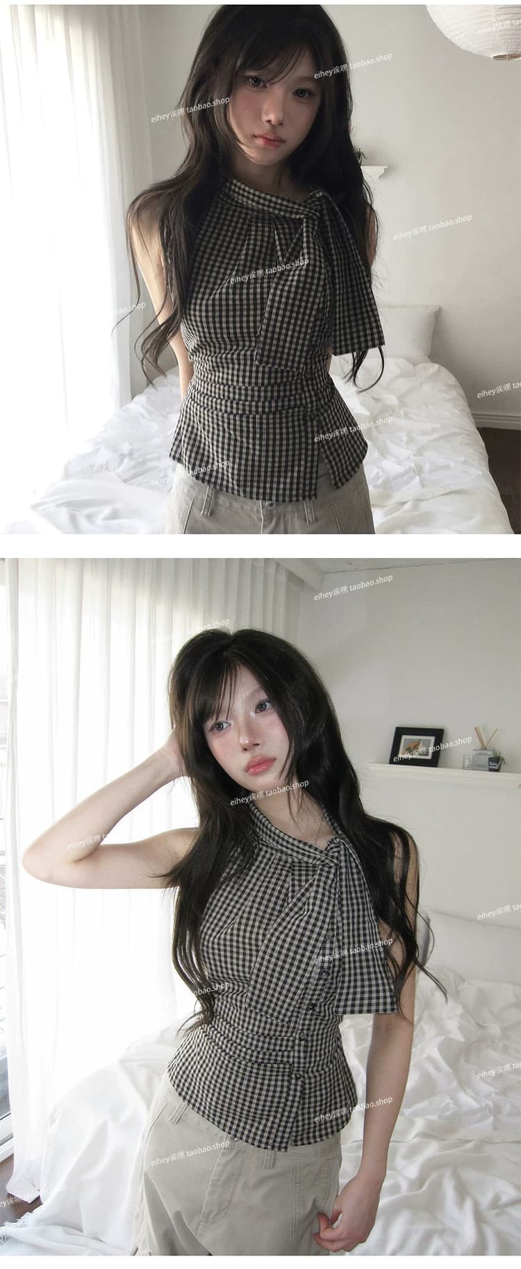 eihey 어 이봐 한 부서 레트로 체크무늬 나비 넥타이 허리 수축 주름 디자인 센스 슬림해 보이는 민소매 조끼 품격 맨위 상세 이미지 4