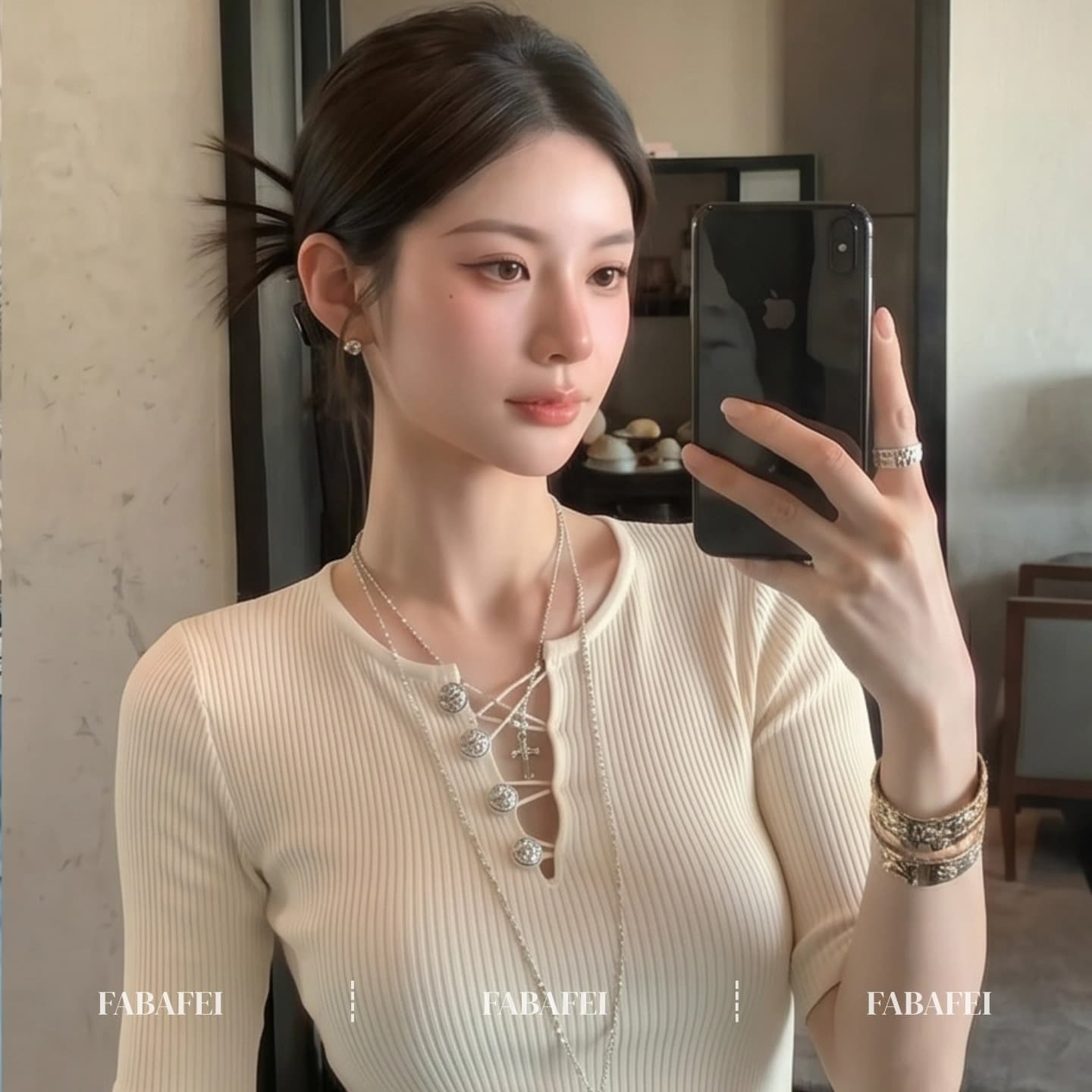 원본 원단 것 디자인 센스 품격 다용도 홀로우 아웃 중간 소매 티셔츠 여성 여름 몸매 가꾸기 슬림해 보이는 섹시함 맨위 이미지 5