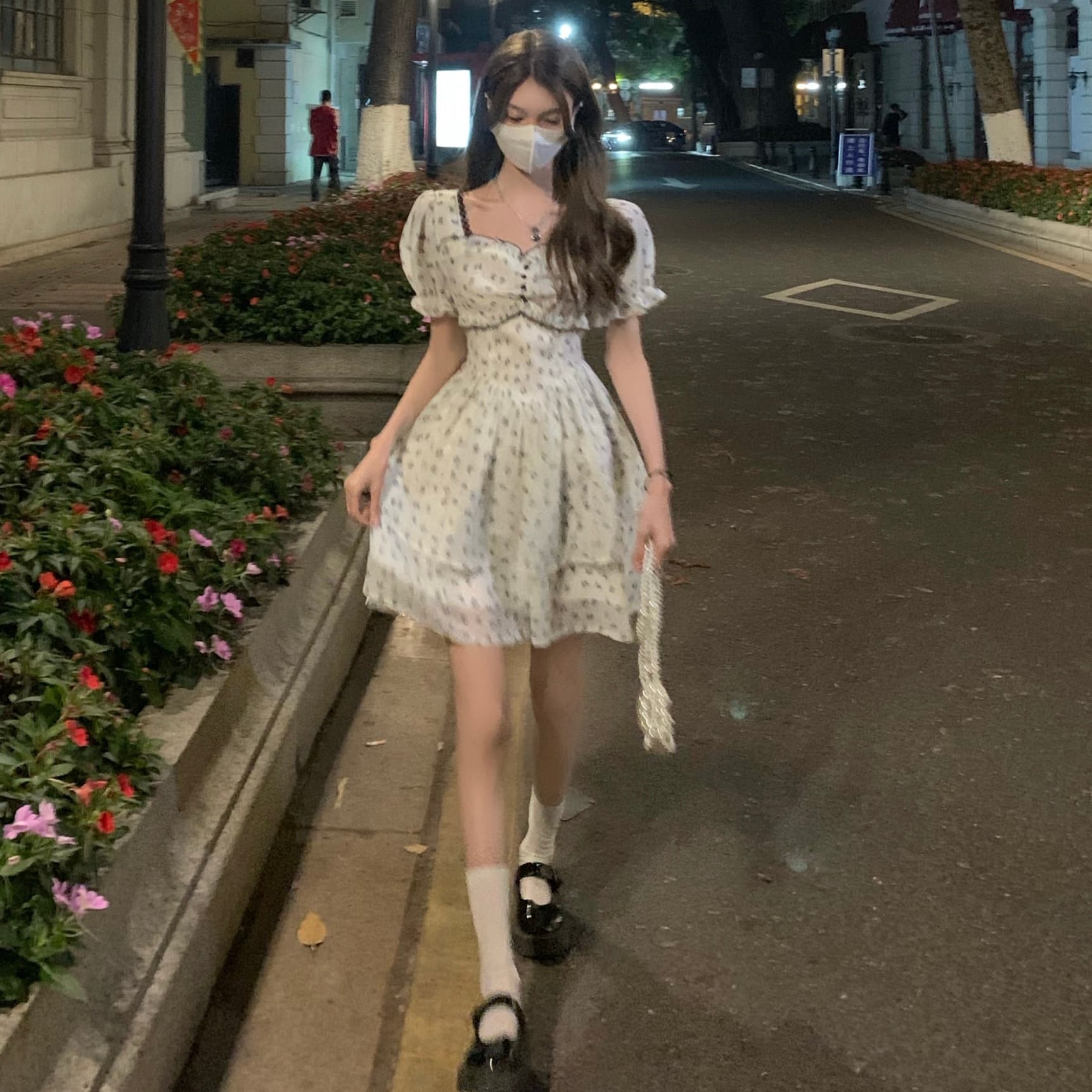 누출 뒤로 나비 매듭 여성 드레스 여름 작은 키 프랑스식 달콤한 매운맛 바람 이슬 허리 꽃무늬 치마 디자인 센스 작은 대중 이미지 5