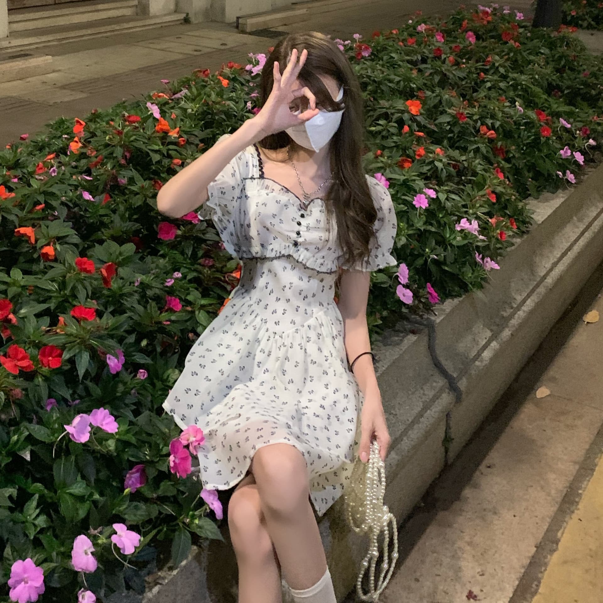 누출 뒤로 나비 매듭 여성 드레스 여름 작은 키 프랑스식 달콤한 매운맛 바람 이슬 허리 꽃무늬 치마 디자인 센스 작은 대중 이미지 4