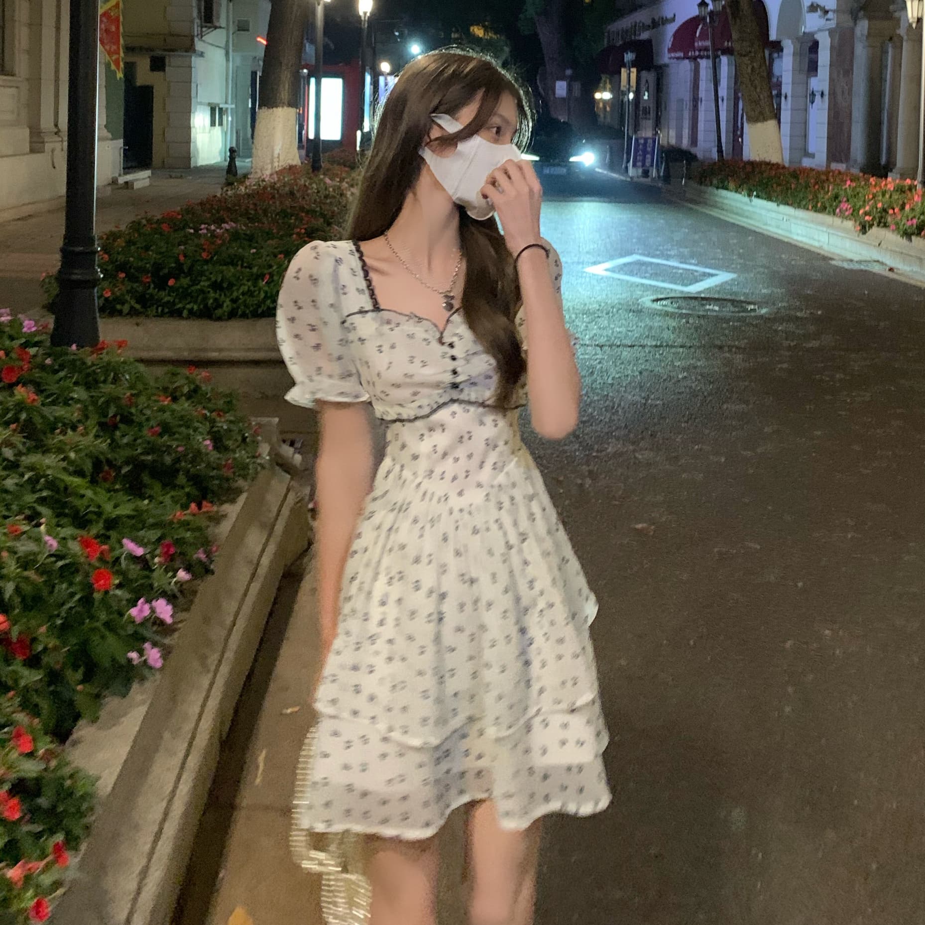 누출 뒤로 나비 매듭 여성 드레스 여름 작은 키 프랑스식 달콤한 매운맛 바람 이슬 허리 꽃무늬 치마 디자인 센스 작은 대중 이미지 3
