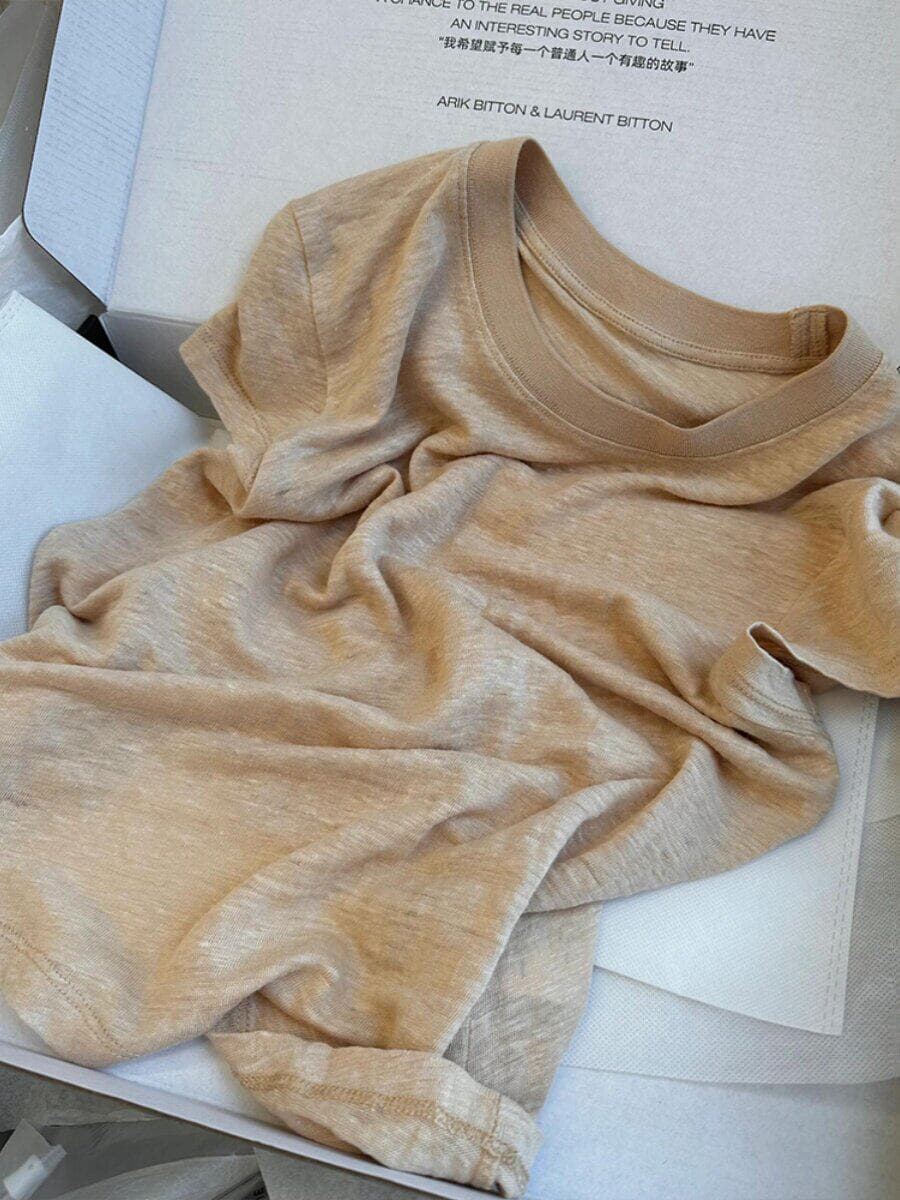 경관 그림 정가 긍정적 인 어깨 반팔 여성 티셔츠 여름 얇은 스타일 면 린넨 고급 센스 슬림해 보이는 다용도 작은 날다 소매 맨위 이미지 4