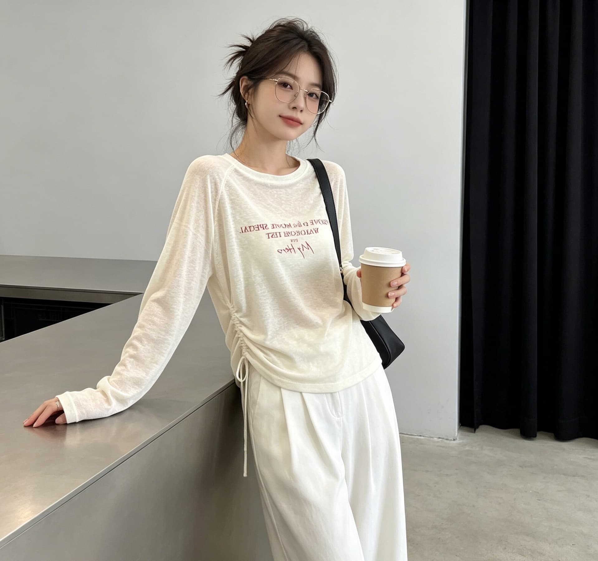 화이트 자외선 차단 블라우스 여성 여름 얇은 스타일 2026 새로운 긴팔 티셔츠 루즈핏 라이 경기 서울 주간 실크 맨위 상세 이미지 2