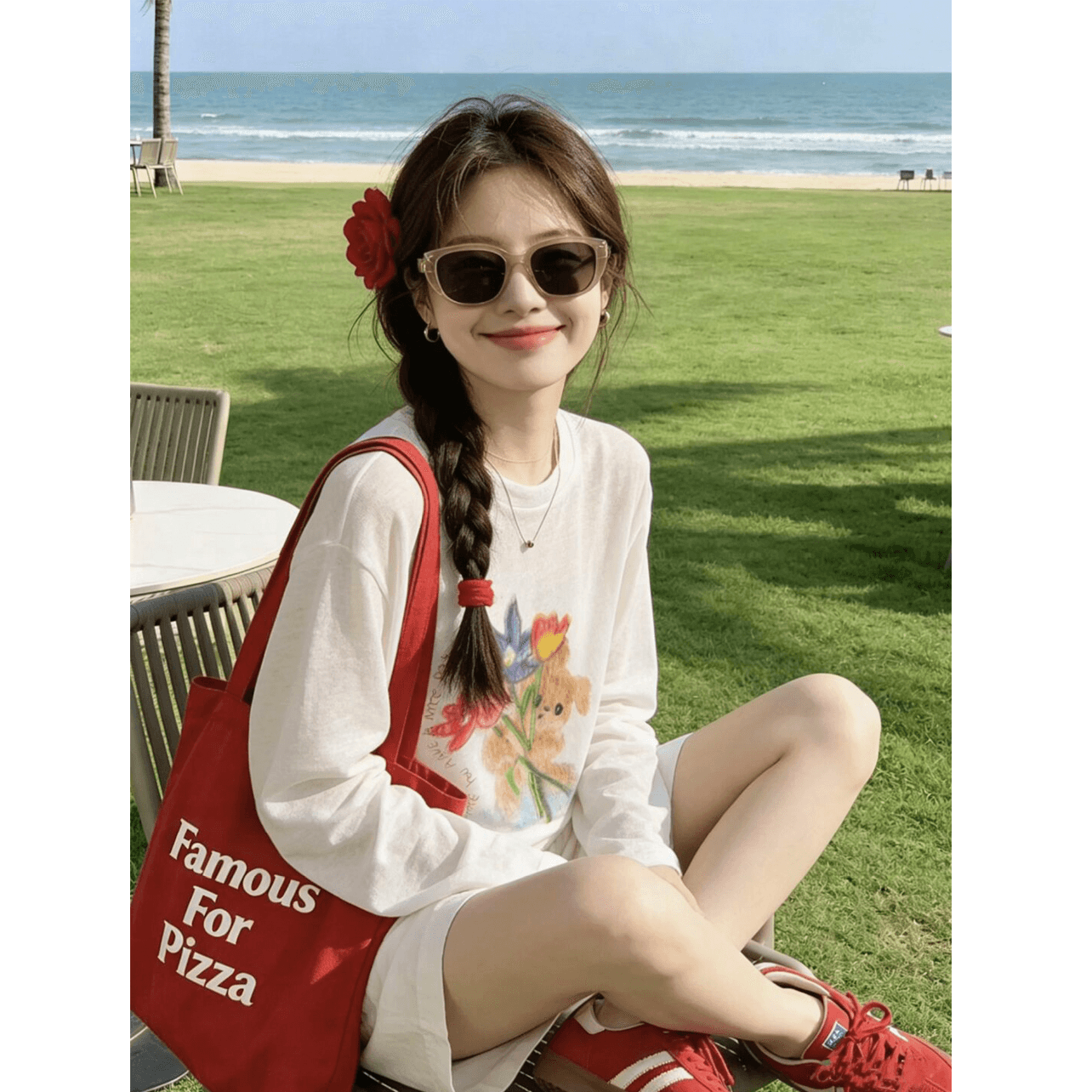 라이 경기 서울 주간 실크 블라우스 여성 마이크로 ~을 통해 얇은 스타일 꽃 화이트 느긋한 바람 긴팔 티셔츠 여름 에어컨 셔츠 맨위