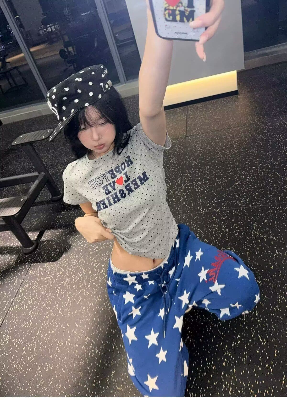 아메리칸 레트로 별 전체 인쇄 와이드 레깅스 바지 하이웨이스트 루즈핏 춤추기 운동 바지 느긋한 캐주얼 긴 바지 상세 이미지 5