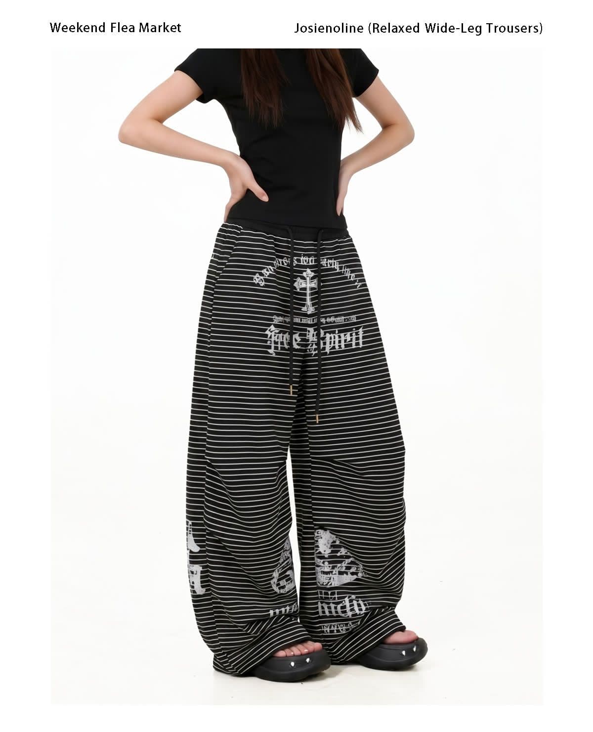 느긋한 새로운 트렌드 하라주쿠 아메리칸 레트로 스트라이프 넓은 다리 캐주얼 바지 웨이 바지 한 부서 느긋한 운동 긴 바지 상세 이미지 12