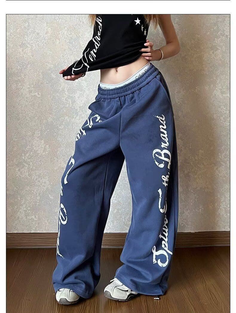 순수한 Mianhua 면 측면 알파벳 프린트 웨이 바지 트렌드 문예 하라주쿠 일본식 품격 느긋한 인기 다용도 상세 이미지 7