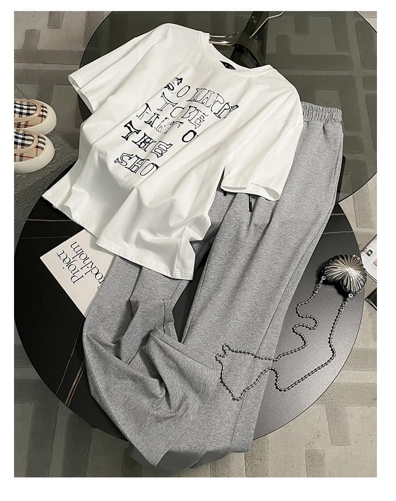 모방 면 패션 연령 감소 캐주얼 세트 여성 여름 얇은 스타일 반팔 긴 바지 학생 한국 스타일 루즈핏 운동 투피스 세트 상세 이미지 8