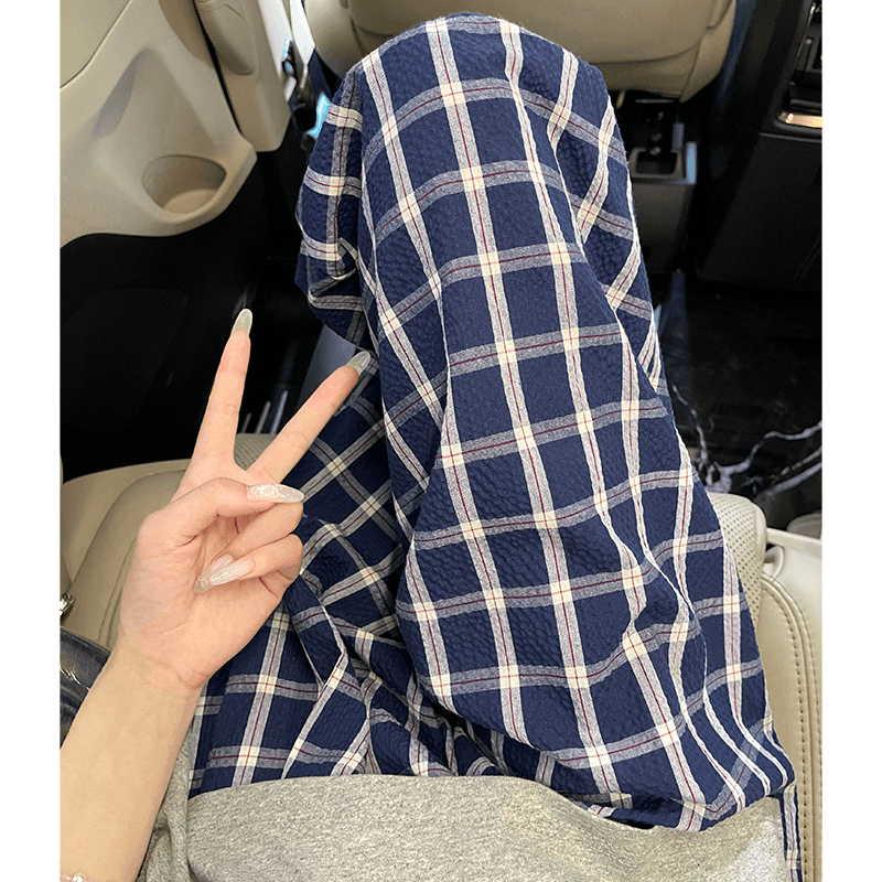 하이웨이스트 체크무늬 와이드 레그 팬츠 아이들 여름 얇은 스타일 레트로 느긋한 바람 도루 센스 캐주얼 굴곡 바지