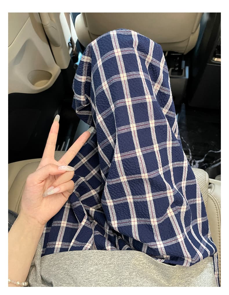 하이웨이스트 체크무늬 와이드 레그 팬츠 아이들 여름 얇은 스타일 레트로 느긋한 바람 도루 센스 캐주얼 굴곡 바지 상세 이미지 9