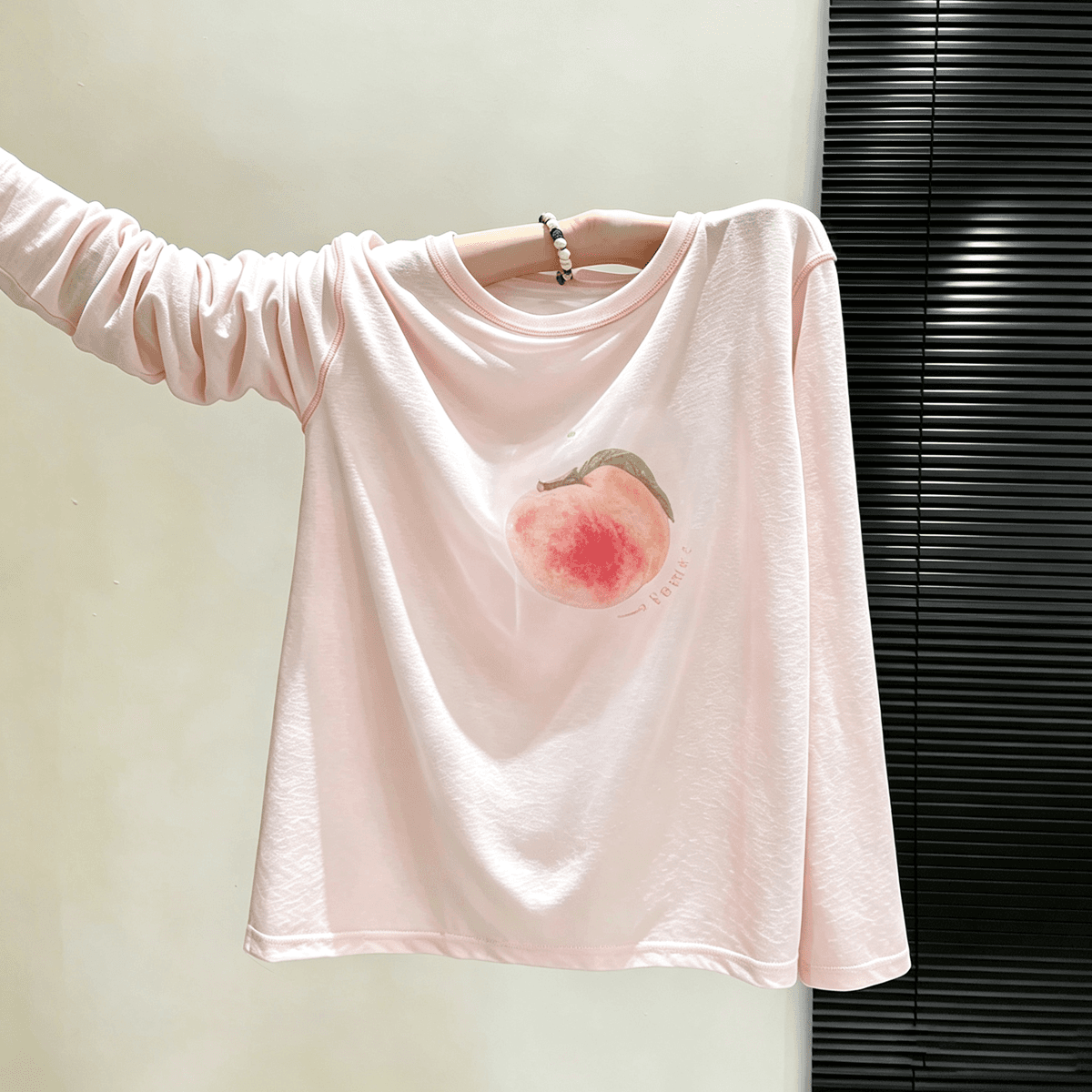 한 부서 과일 프린트 자외선 차단 의류 여성 여름 새로운 달콤한 매운맛 바람 배색 라운드 넥 마이크로 ~을 통해 루즈핏 슬림해 보이는 긴팔 맨위