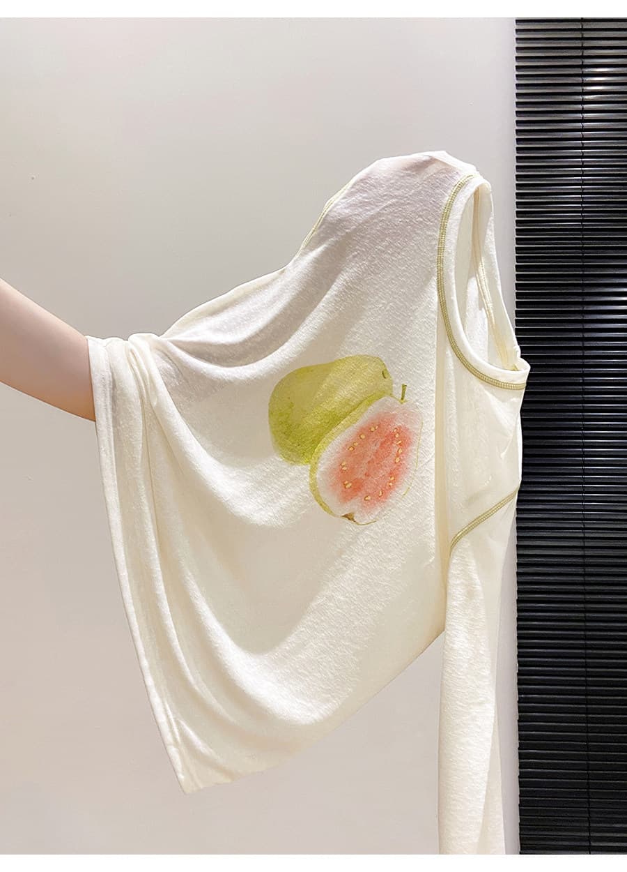 한 부서 과일 프린트 자외선 차단 의류 여성 여름 새로운 달콤한 매운맛 바람 배색 라운드 넥 마이크로 ~을 통해 루즈핏 슬림해 보이는 긴팔 맨위 상세 이미지 6