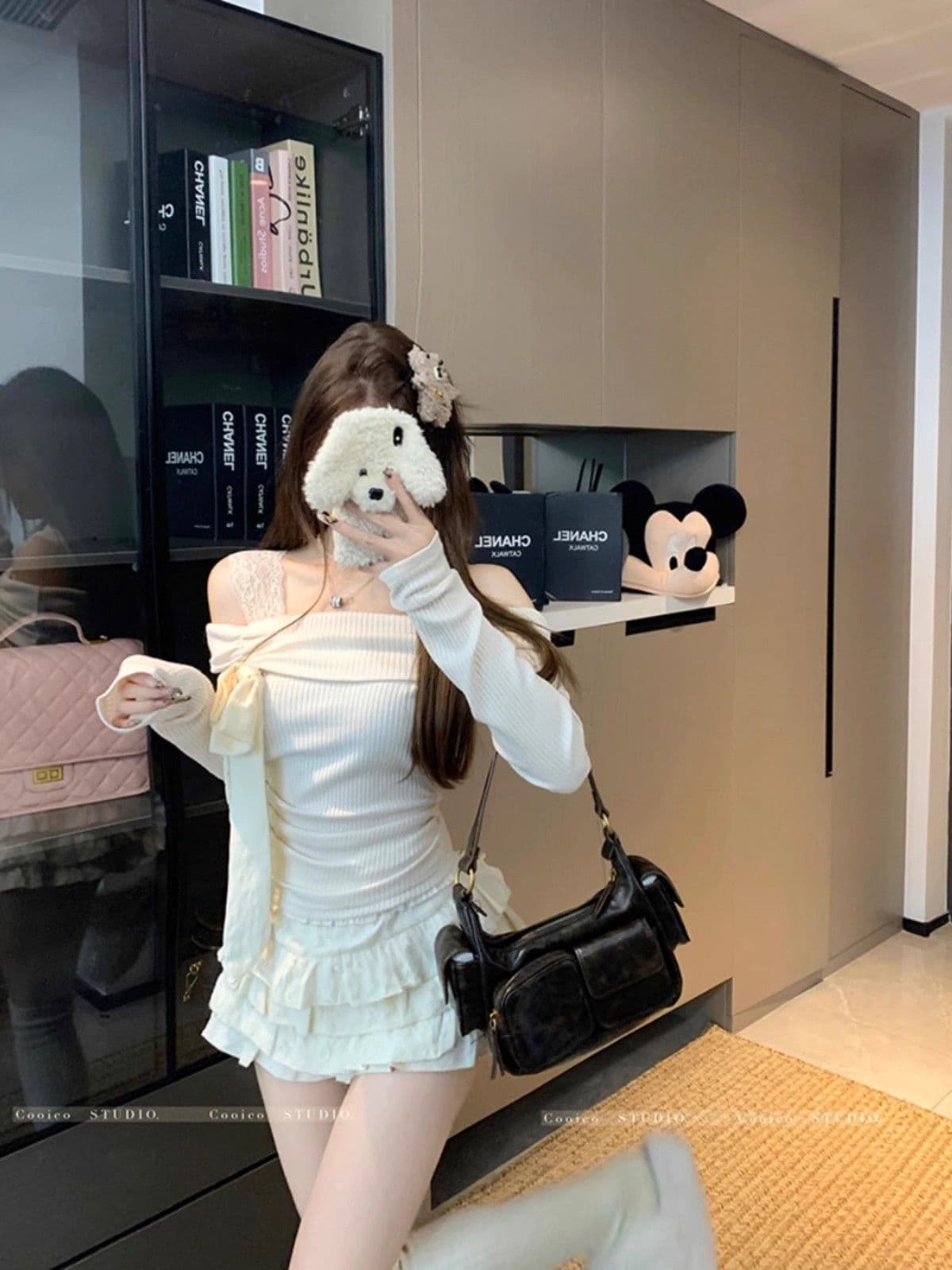 원단 순수한 욕망 프랑스식 나비 넥타이 긴팔 티셔츠 여성 가을 겨울 핫걸 몸매 가꾸기 인사이드 잡아라. 의류 상세 이미지 7