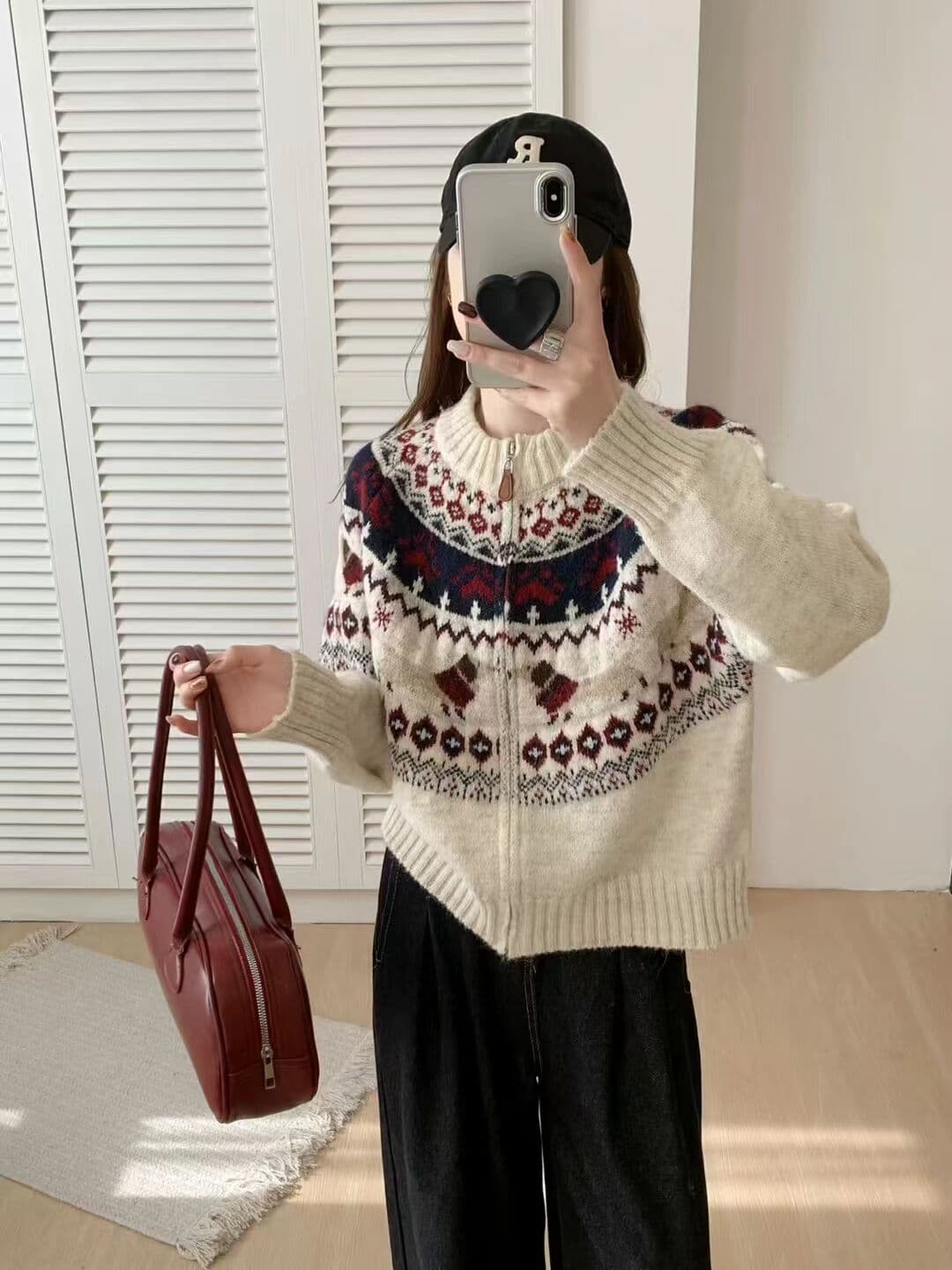 2026 한국 레트로 느긋한 바람 자카드 스웨터 여자 가을 겨울 재킷 디자인 센스 지퍼 오픈 가디건 맨위 상세 이미지 2
