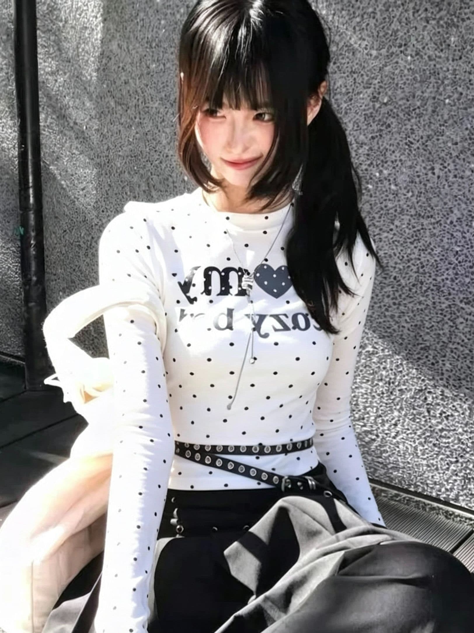 220 그램 40 빗질하다 92 면 8 암모니아 Lun 도트 무늬 몸매 가꾸기 긴팔 티셔츠 여성 이미지 2