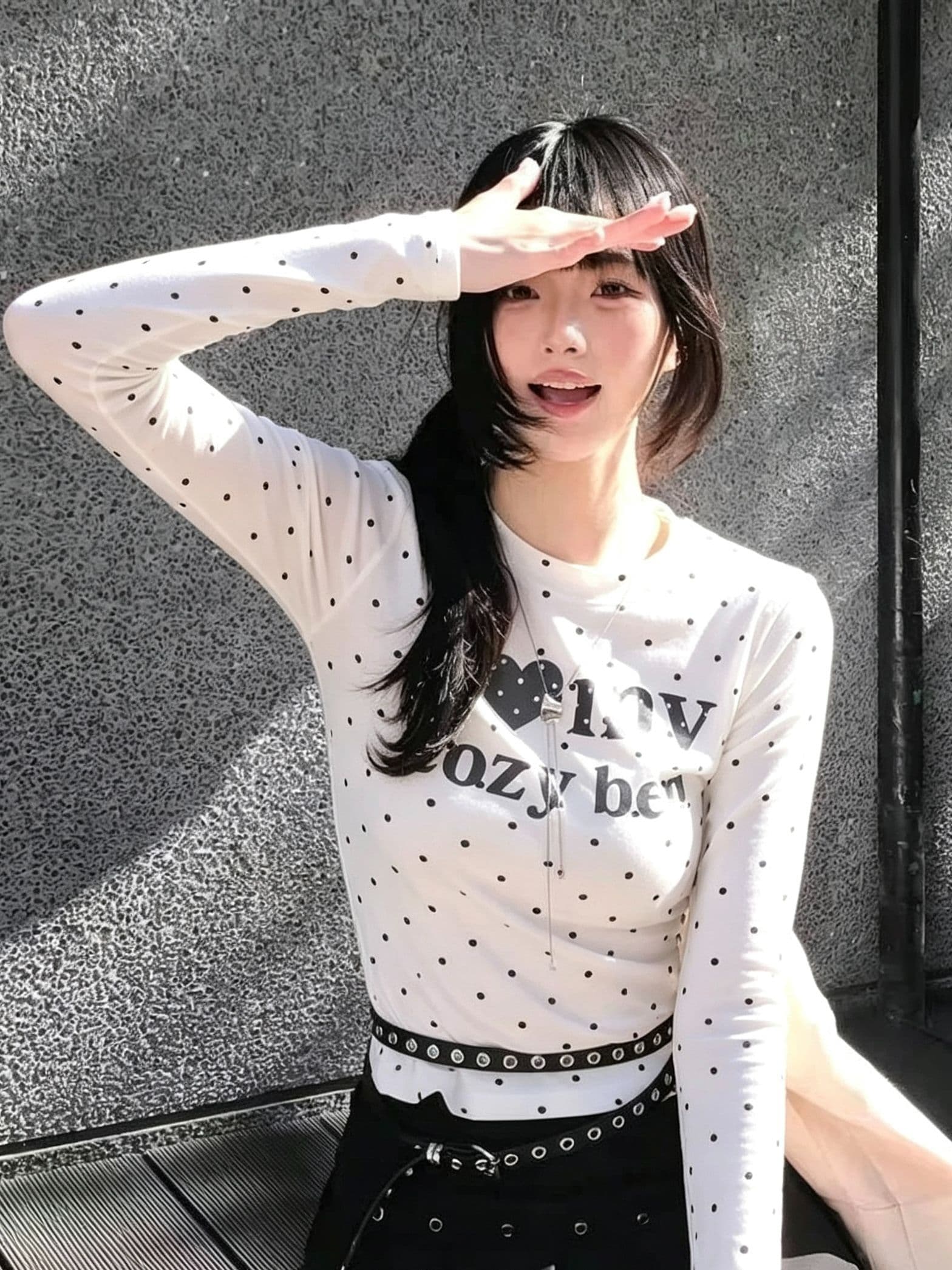 220 그램 40 빗질하다 92 면 8 암모니아 Lun 도트 무늬 몸매 가꾸기 긴팔 티셔츠 여성 상세 이미지 2
