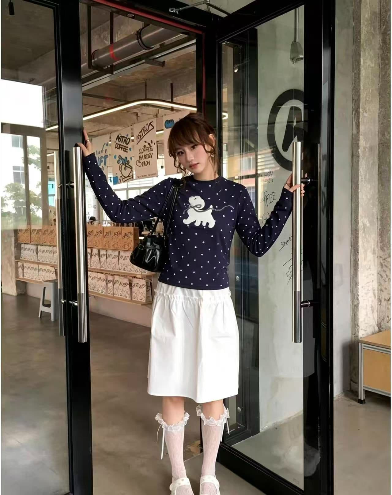 220 그램 40 빗질하다 92 면 8 암모니아 Lun 도트 무늬 몸매 가꾸기 긴팔 티셔츠 여성 이미지 3
