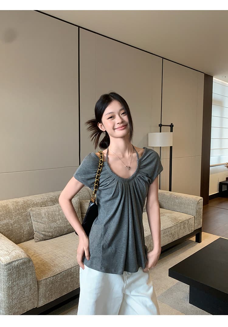 원본 사람들 면 260 그램 u 칼라 행침 목 긍정적 인 어깨 반팔 티셔츠 여름 착용 가져 가라. 한 부서 루즈핏 맨위 상세 이미지 19