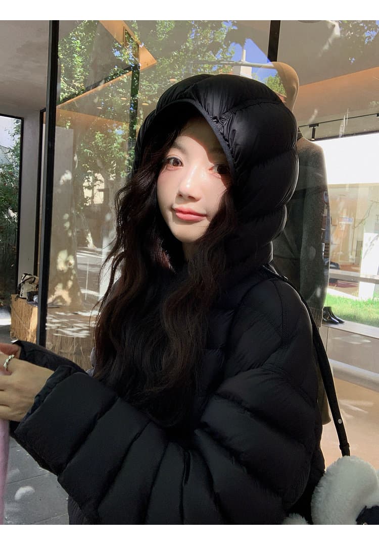 한국 스타일 루즈핏 2026 새로운 다운 재킷 여성 갈비 살 버블 푸 내부 및 외부 같은 재료 거북이 쇼트 스타일 후드 코튼 자켓 상세 이미지 17