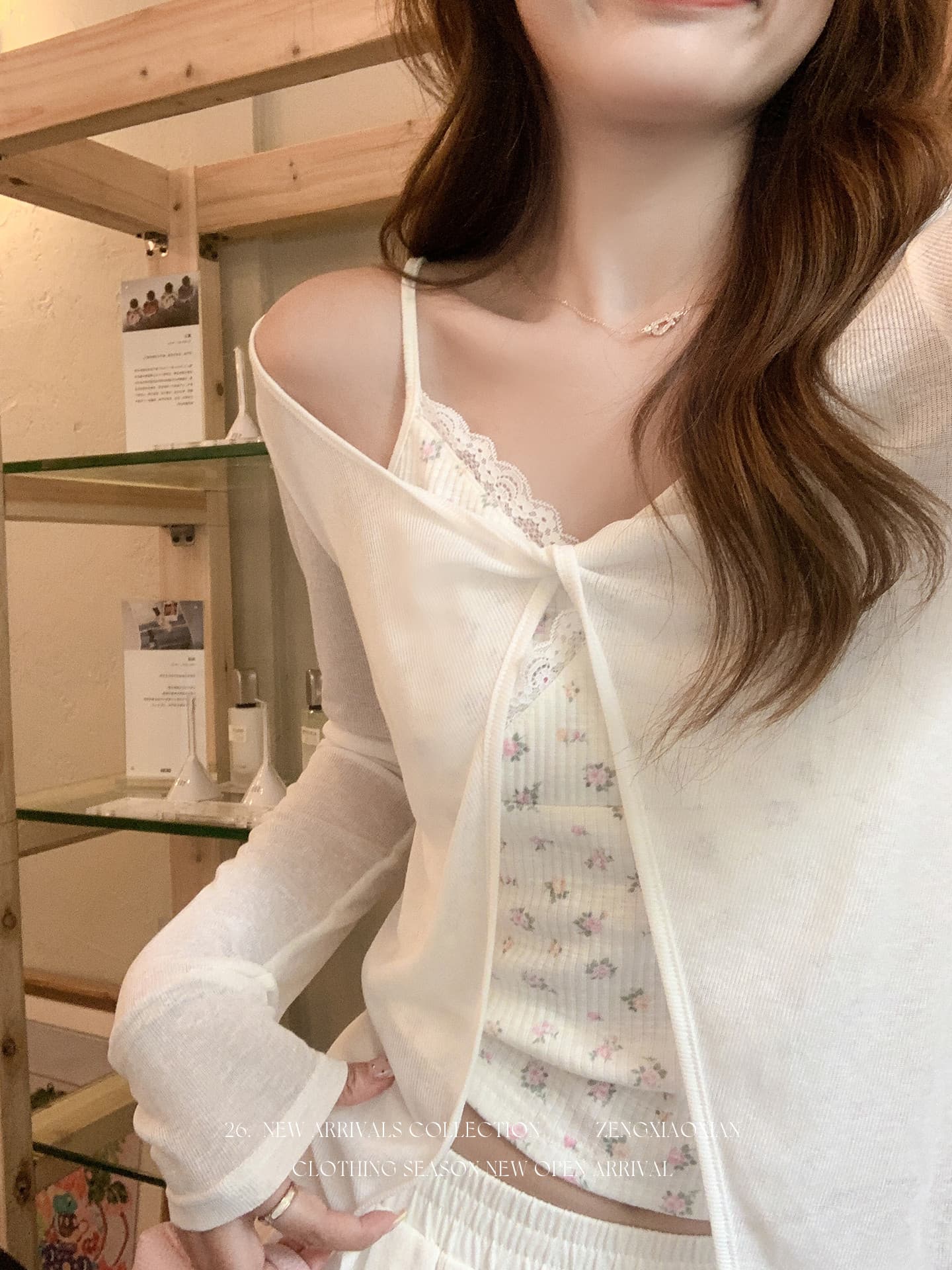 한 부서 화이트 오프숄더 긴팔 티셔츠 여성 여름 착용 가져 가라. 자외선 차단 블라우스 Tulle 맨위 꽃무늬 슬립 투피스 세트 이미지 2