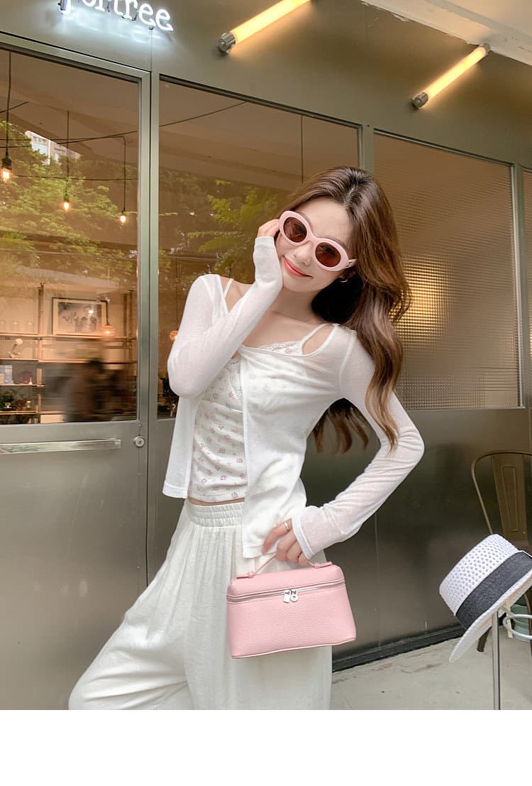 한 부서 화이트 오프숄더 긴팔 티셔츠 여성 여름 착용 가져 가라. 자외선 차단 블라우스 Tulle 맨위 꽃무늬 슬립 투피스 세트 상세 이미지 7