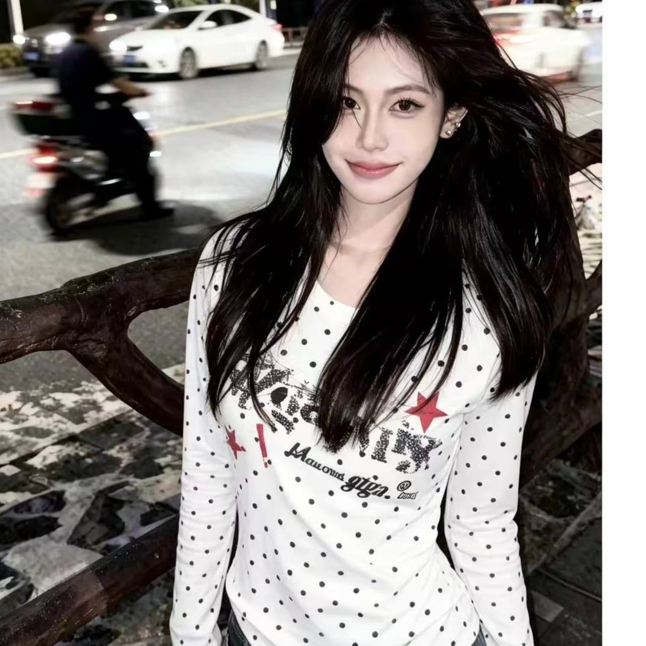 220 그램 40 빗질하다 92 면 8 암모니아 Lun 도트 무늬 몸매 가꾸기 긴팔 티셔츠 여성