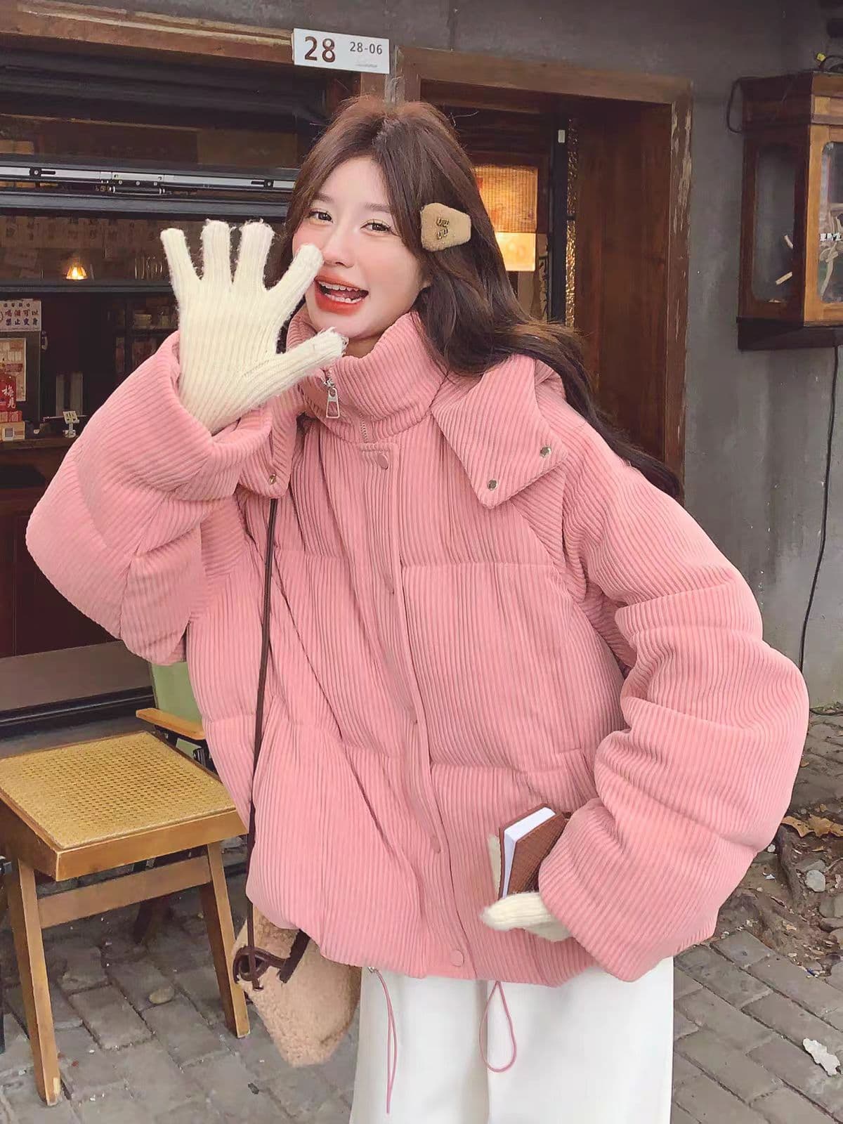 2026 슈퍼 잘 생긴 ~ 중 한 부서 코듀로이 스탠드 칼라 후드 아래 면화 의류 여자 겨울 루즈핏 재킷 상세 이미지 8