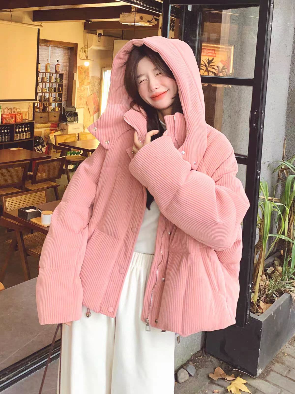 2026 슈퍼 잘 생긴 ~ 중 한 부서 코듀로이 스탠드 칼라 후드 아래 면화 의류 여자 겨울 루즈핏 재킷 상세 이미지 10